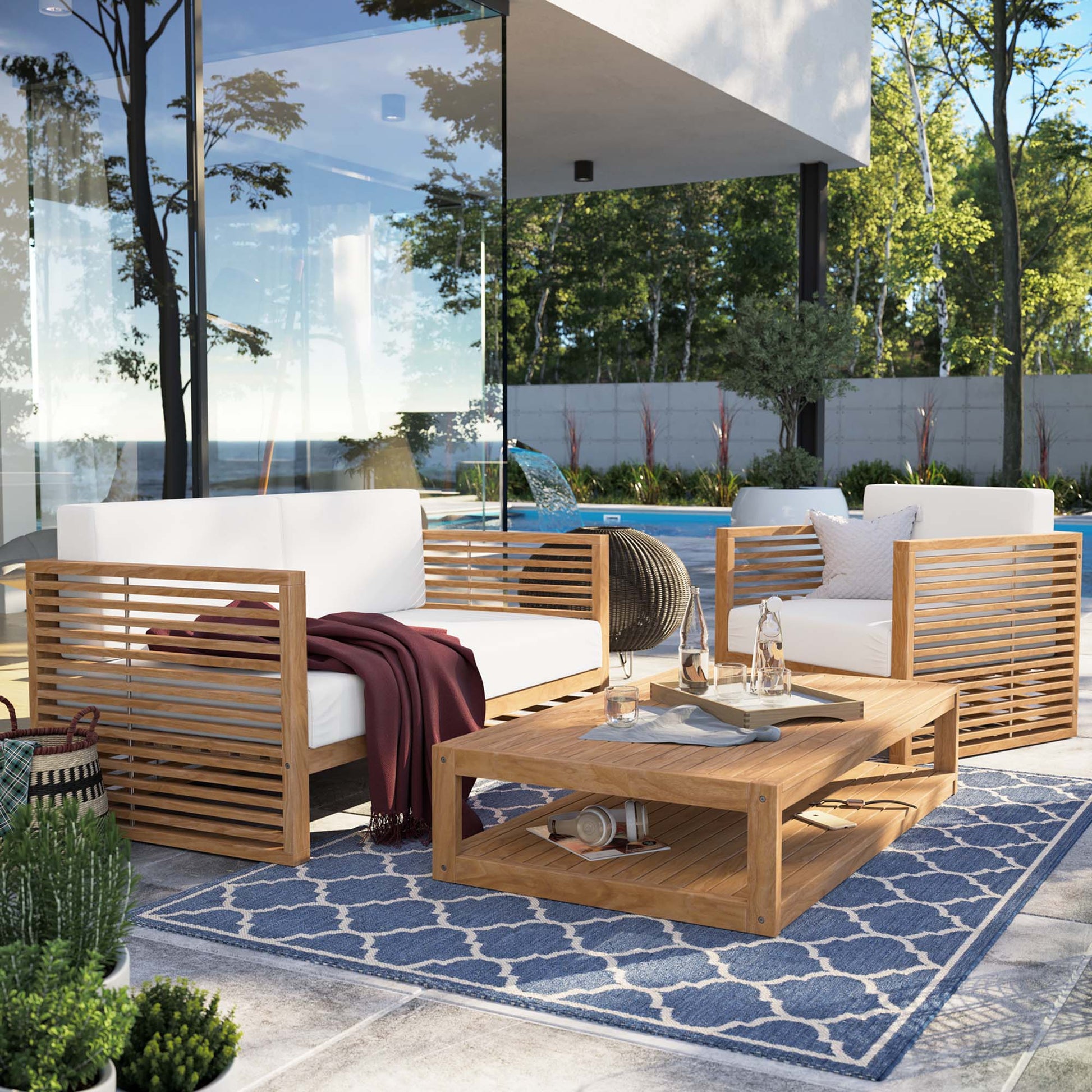 Carlsbad 3-Piece Teak Wood Outdoor Patio Outdoor Patio Set