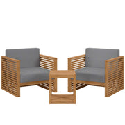 Carlsbad 3-Piece Teak Wood Outdoor Patio Outdoor Patio Set - Natural Gray