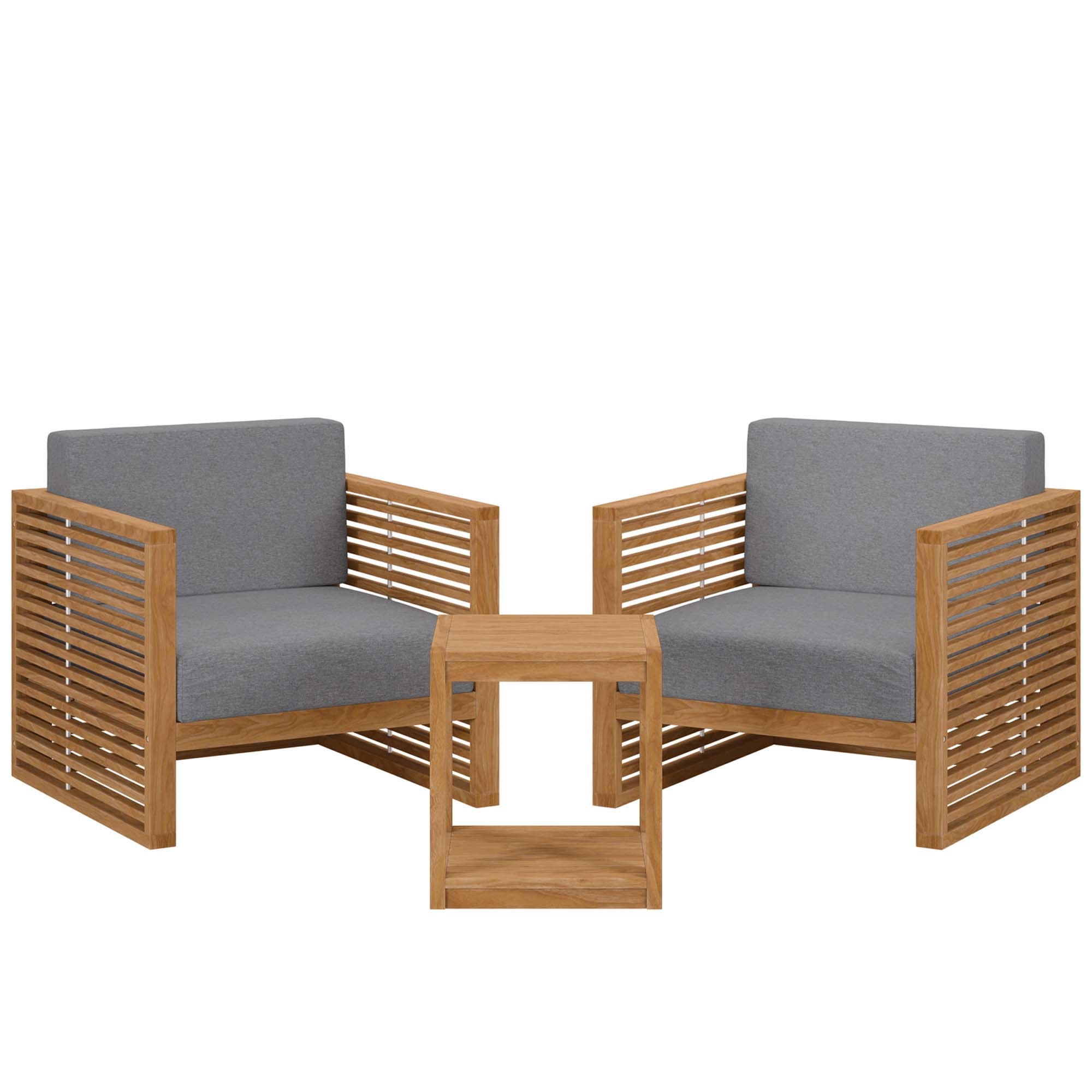 Carlsbad 3-Piece Teak Wood Outdoor Patio Outdoor Patio Set - Natural Gray