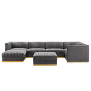 Sanguine 7-Piece Channel Tufted Performance Velvet Right-Facing Modular Sectional Sofa - Gray