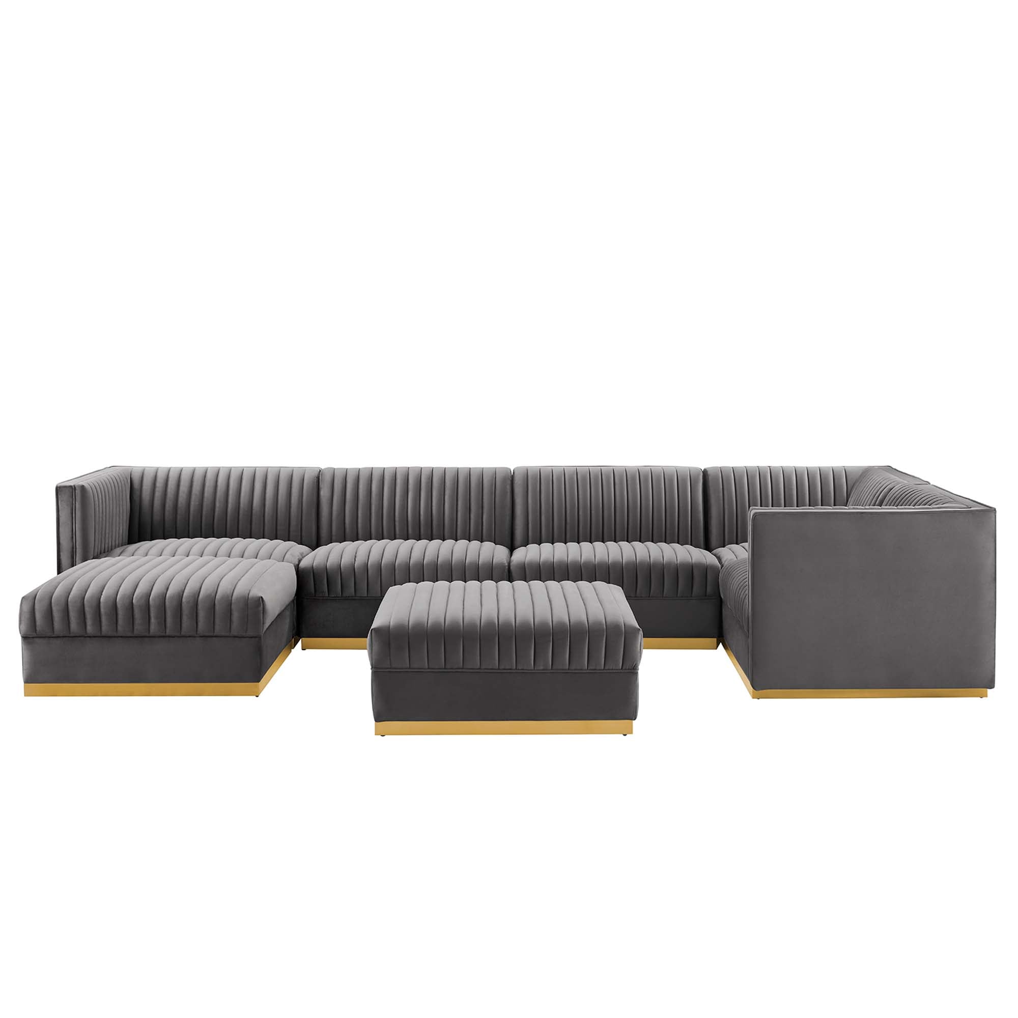 Sanguine 7-Piece Channel Tufted Performance Velvet Right-Facing Modular Sectional Sofa - Gray