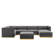 Sanguine 7-Piece Channel Tufted Performance Velvet Left-Facing Modular Sectional Sofa - Gray