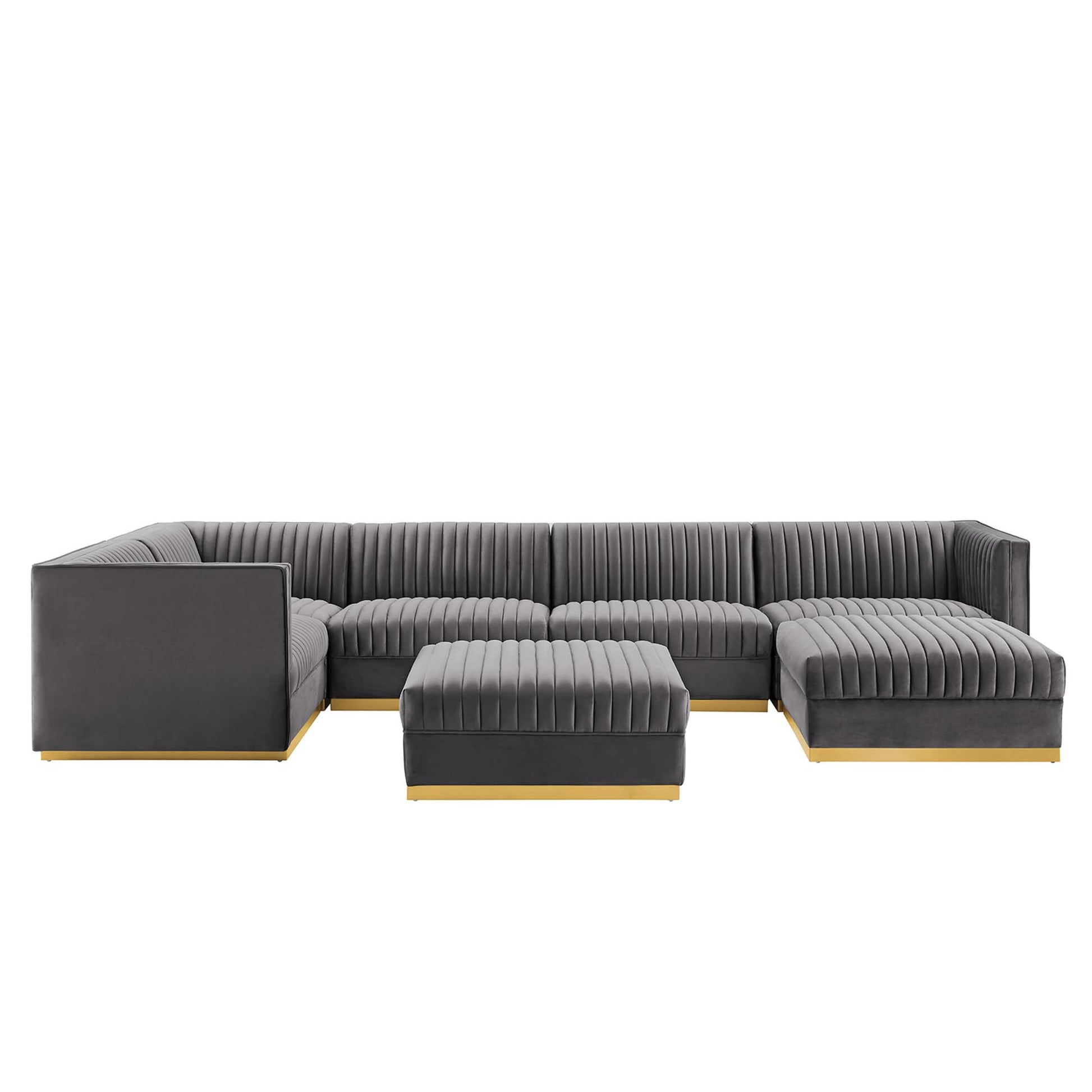 Sanguine 7-Piece Channel Tufted Performance Velvet Left-Facing Modular Sectional Sofa - Gray