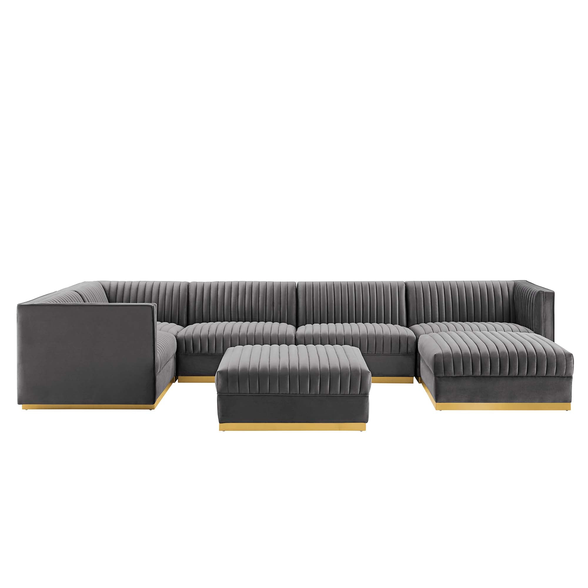 Sanguine 7-Piece Channel Tufted Performance Velvet Left-Facing Modular Sectional Sofa - Gray