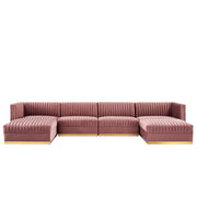 Sanguine 6-Piece Channel Tufted Performance Velvet Modular Sectional Sofa - Dusty Rose