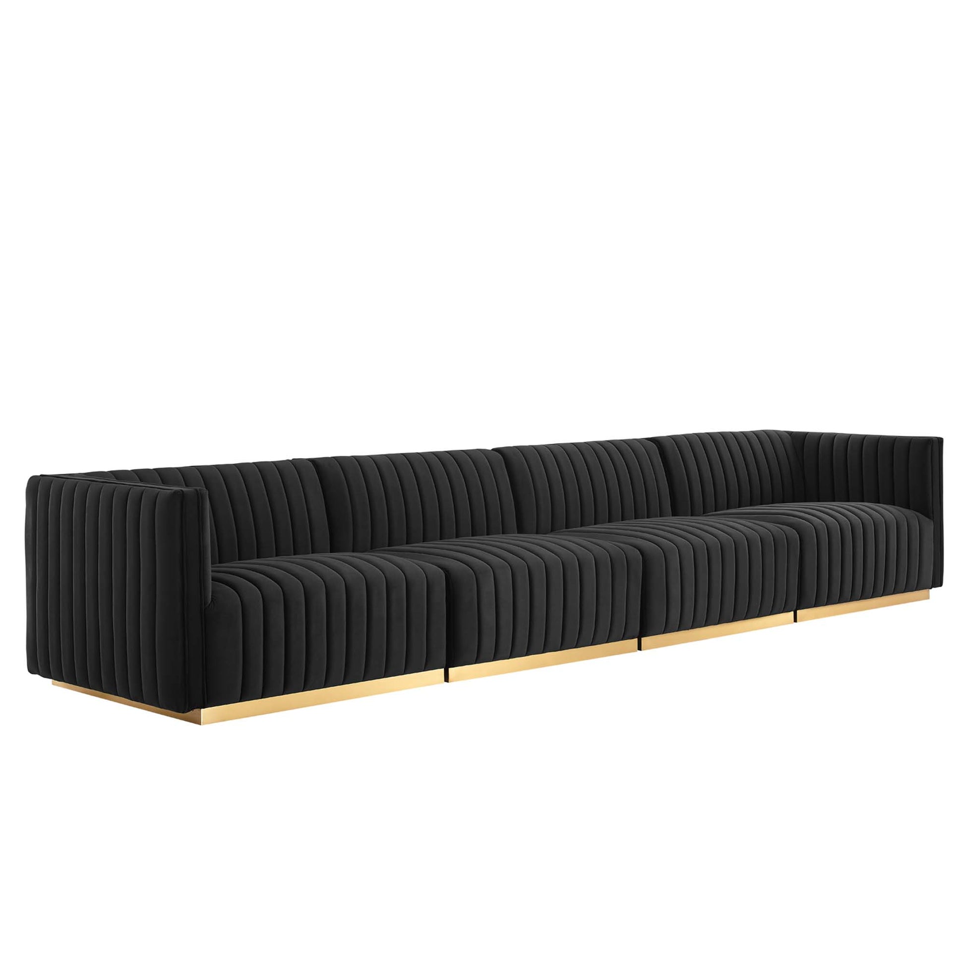 Conjure 4-Piece Channel Tufted Performance Velvet Sofa - Gold Black