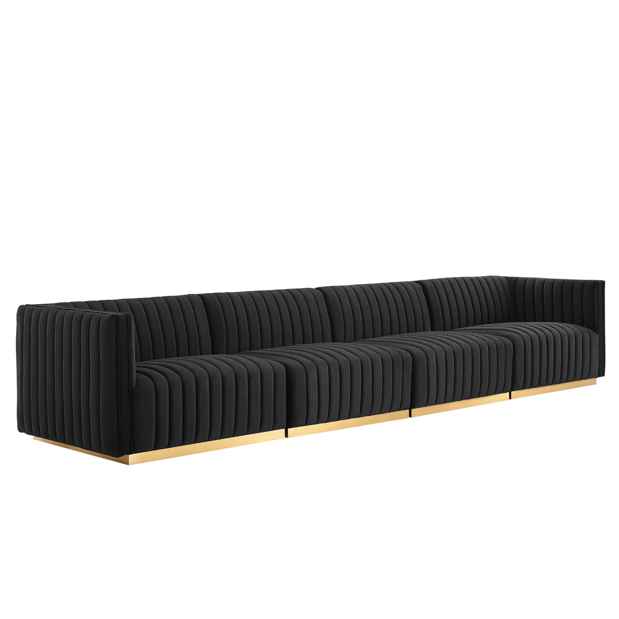 Conjure 4-Piece Channel Tufted Performance Velvet Sofa - Gold Black