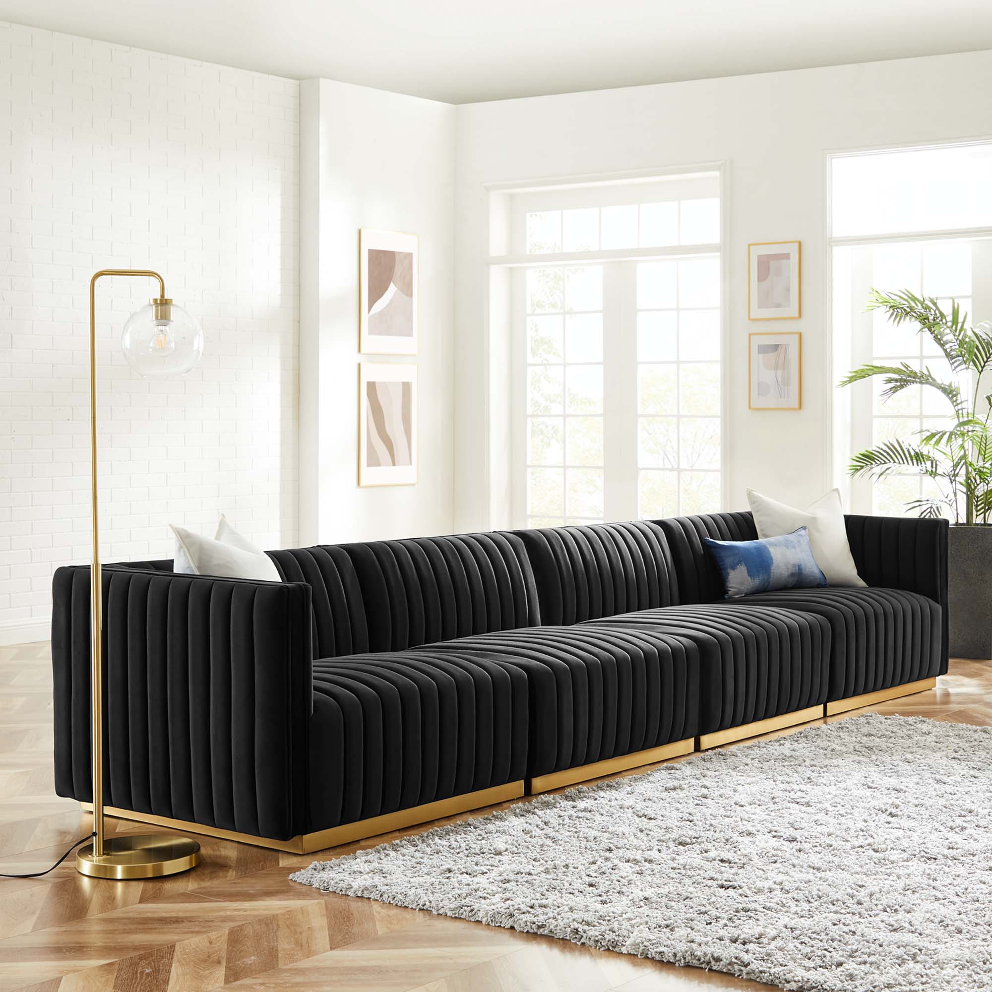 Conjure 4-Piece Channel Tufted Performance Velvet Sofa