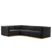 Conjure 4-Piece Channel Tufted Performance Velvet Sectional - Gold Black