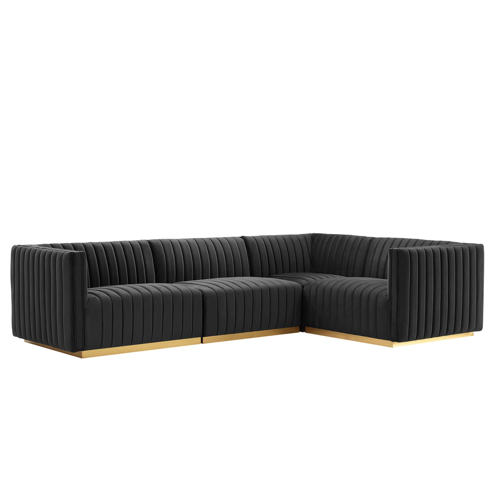 Conjure 4-Piece Channel Tufted Performance Velvet Sectional - Gold Black