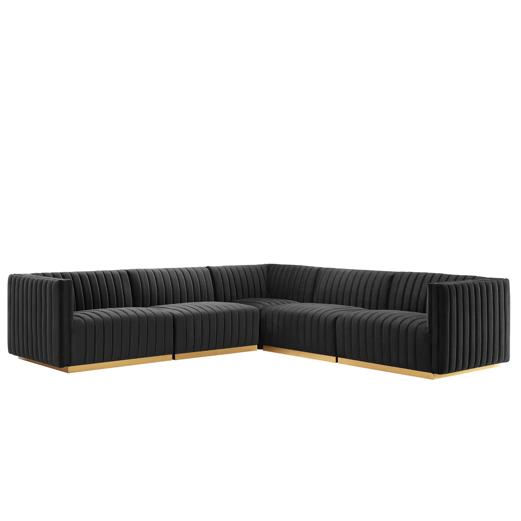 Conjure 5-Piece Channel Tufted Performance Velvet Sectional - Gold Black