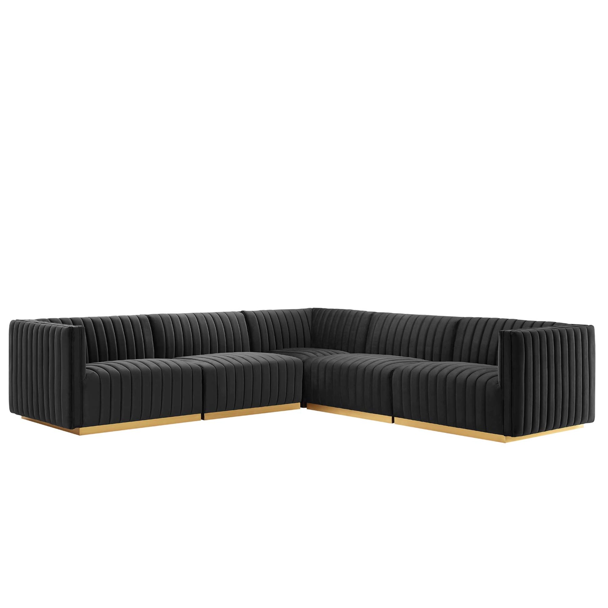 Conjure 5-Piece Channel Tufted Performance Velvet Sectional - Gold Black
