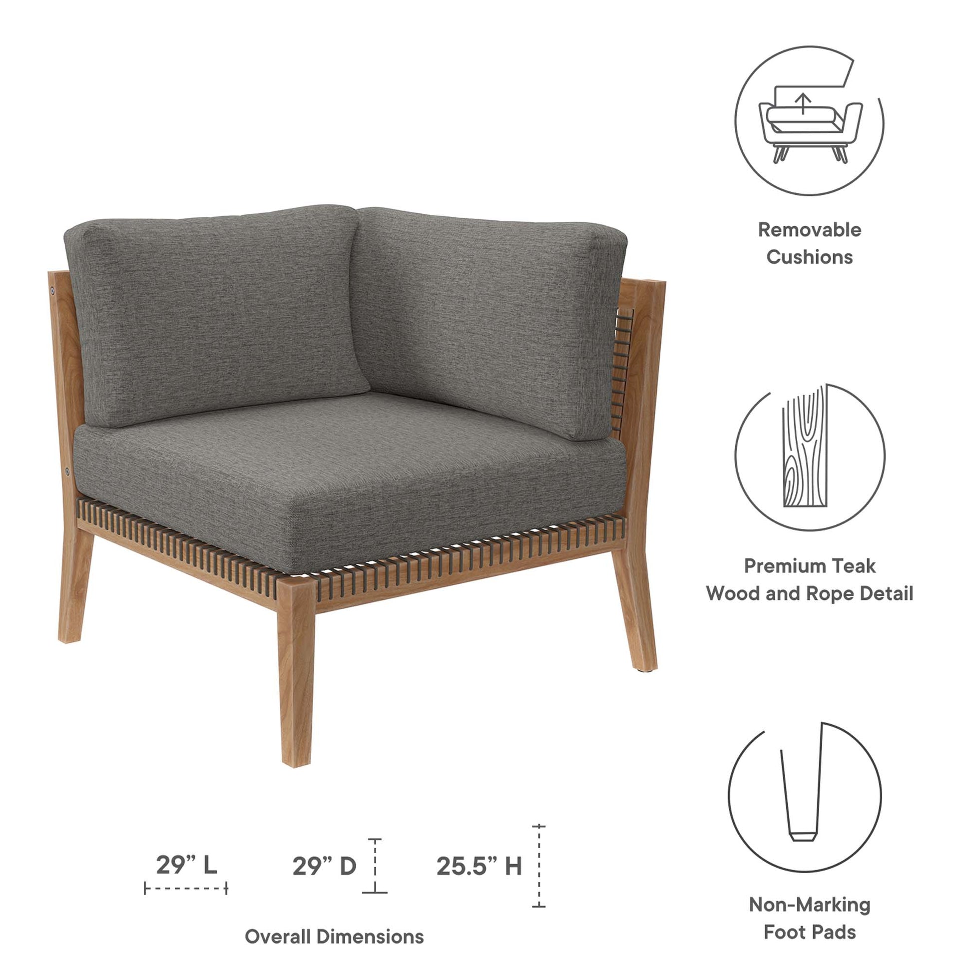 Clearwater Outdoor Patio Teak Wood Corner Chair - Gray Light Brown