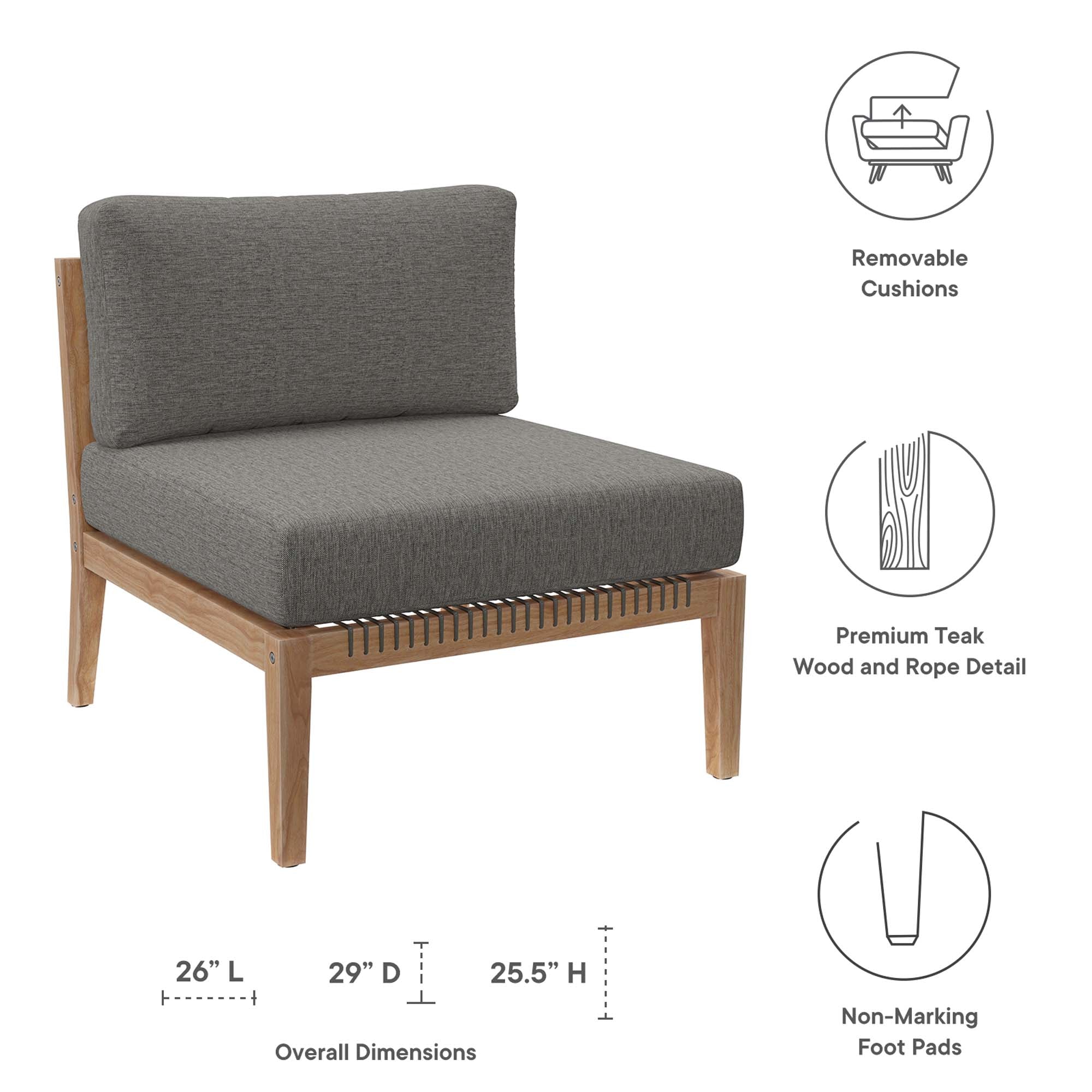 Clearwater Outdoor Patio Teak Wood Armless Chair - Gray Light Brown