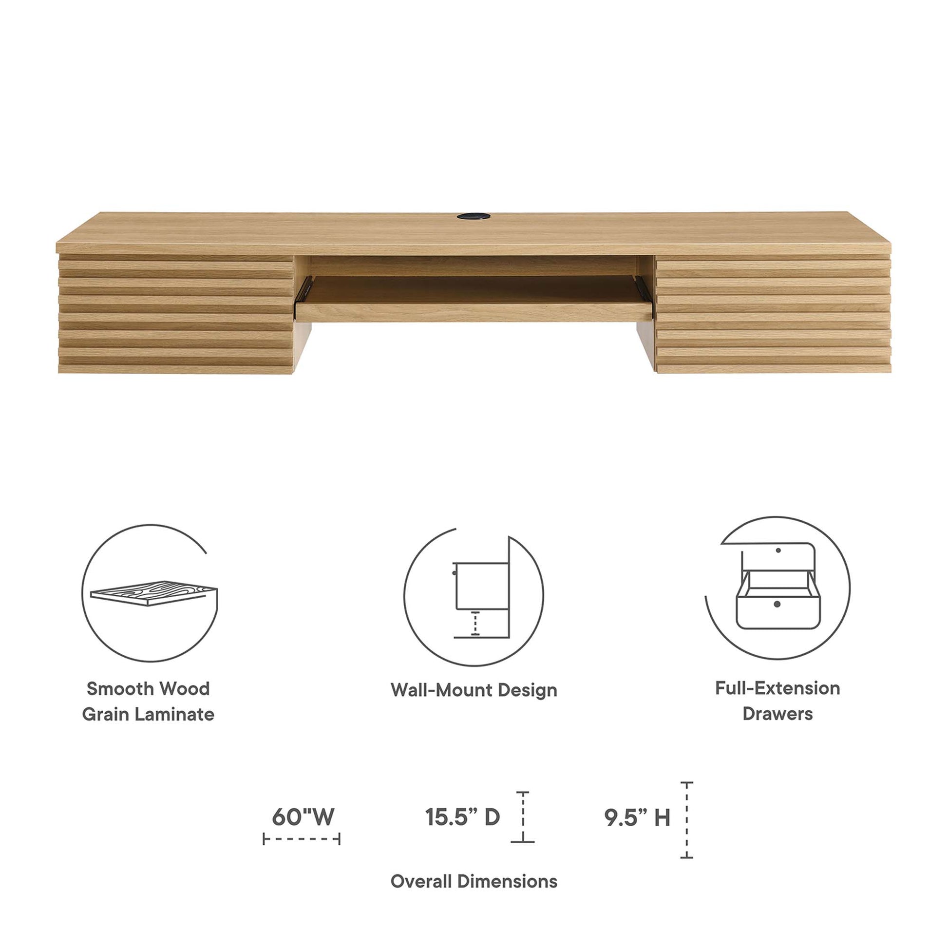 Render Wall Mount Wood Office Desk - Walnut