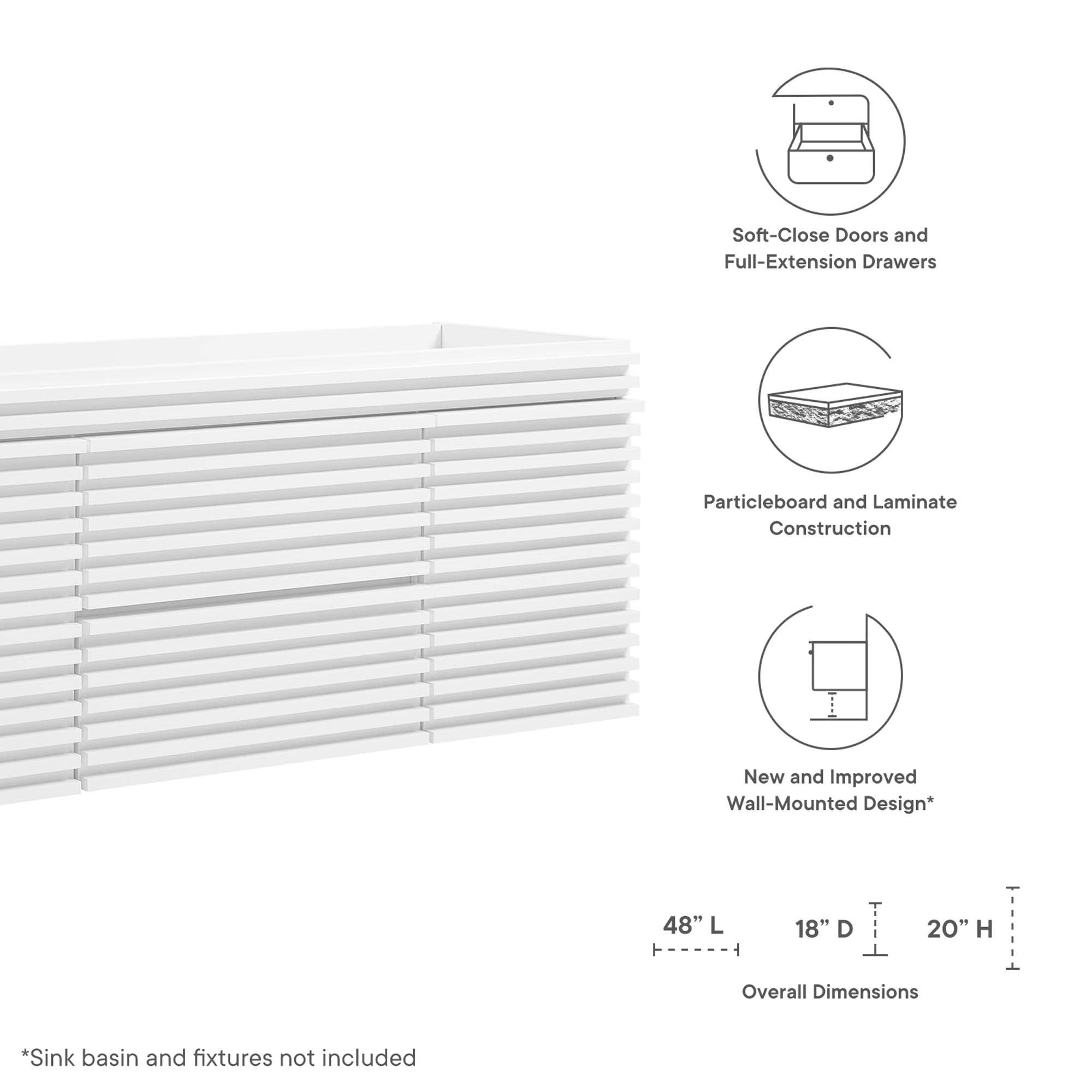 Render 48" Wall-Mount Bathroom Cabinet Basin Not Included