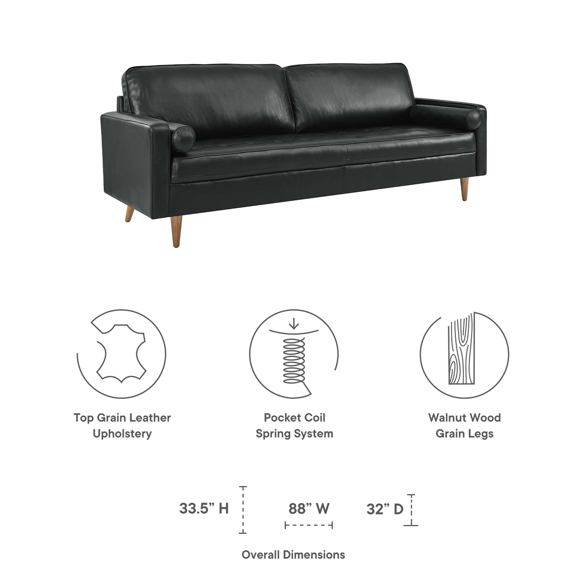 Valour 88" Leather Sofa - Brown