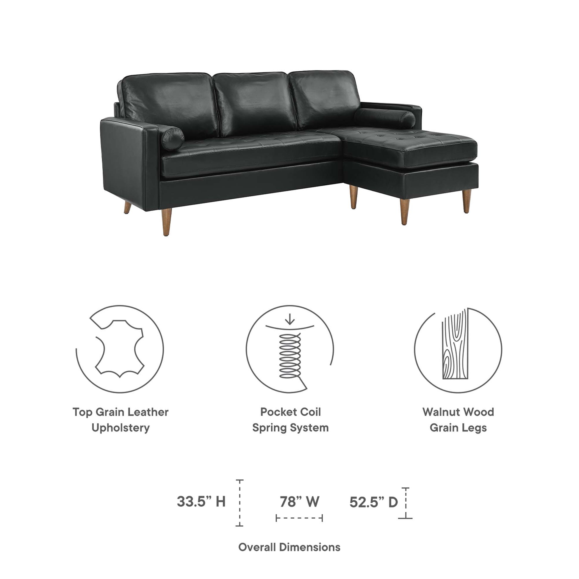 Valour 78" Leather Apartment Sectional Sofa - Brown