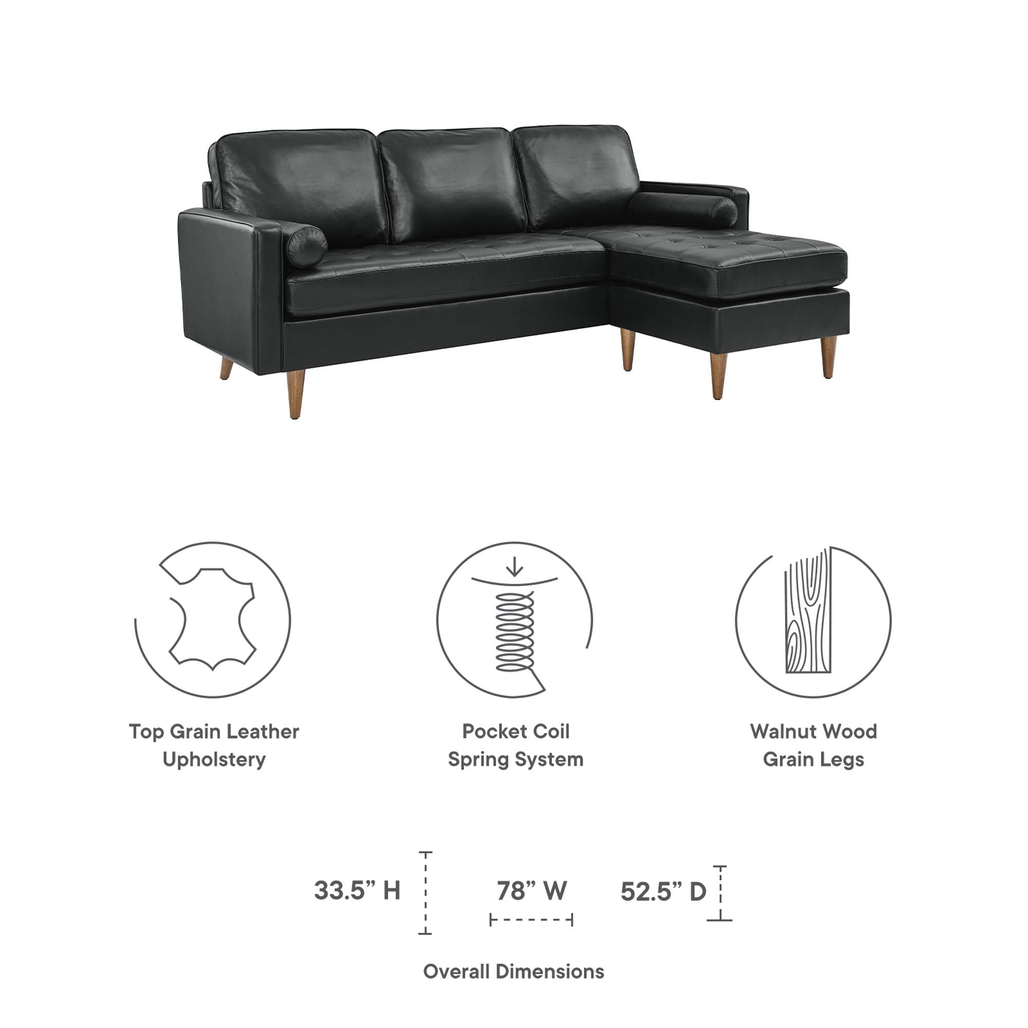 Valour 78" Leather Apartment Sectional Sofa - Brown