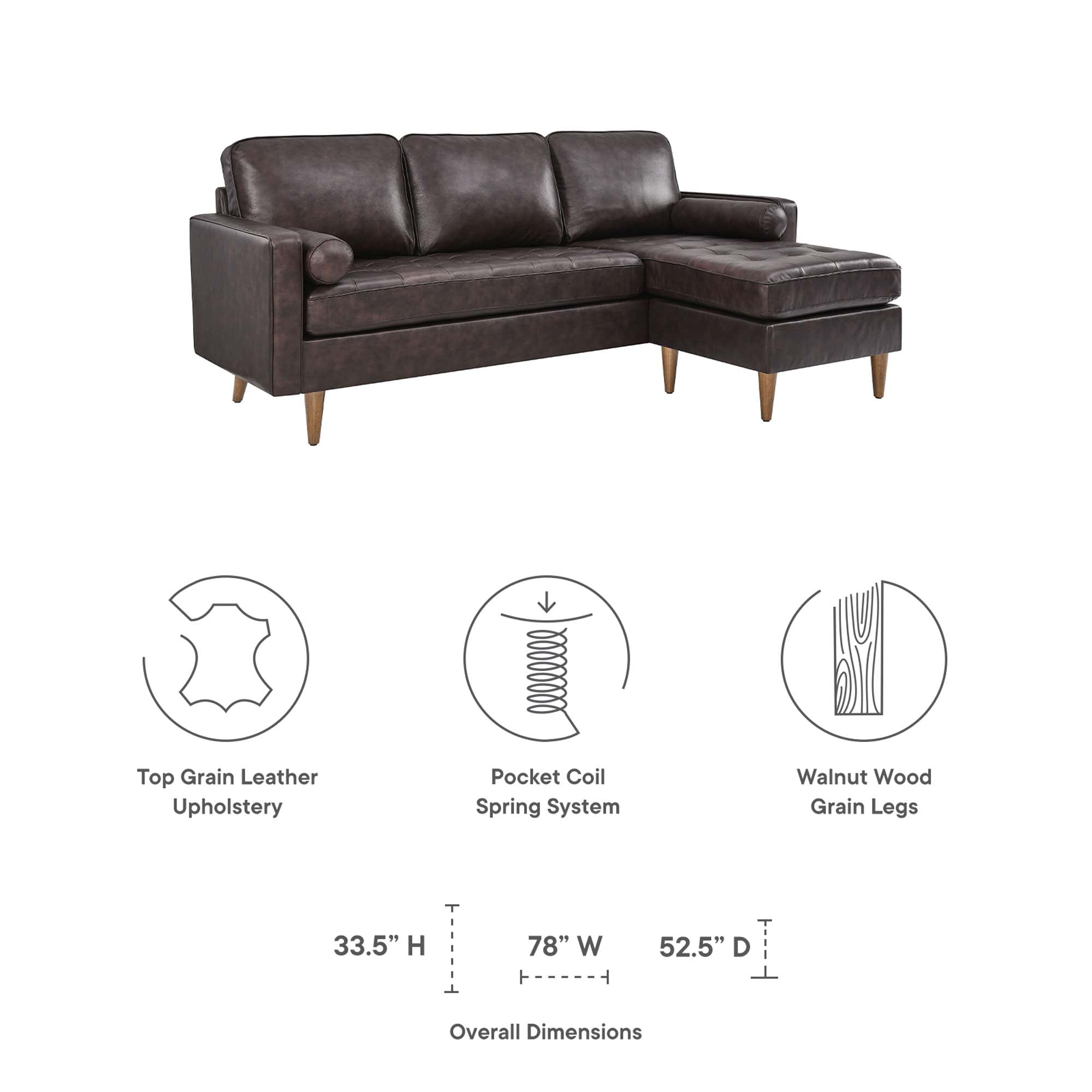 Valour 78" Leather Apartment Sectional Sofa