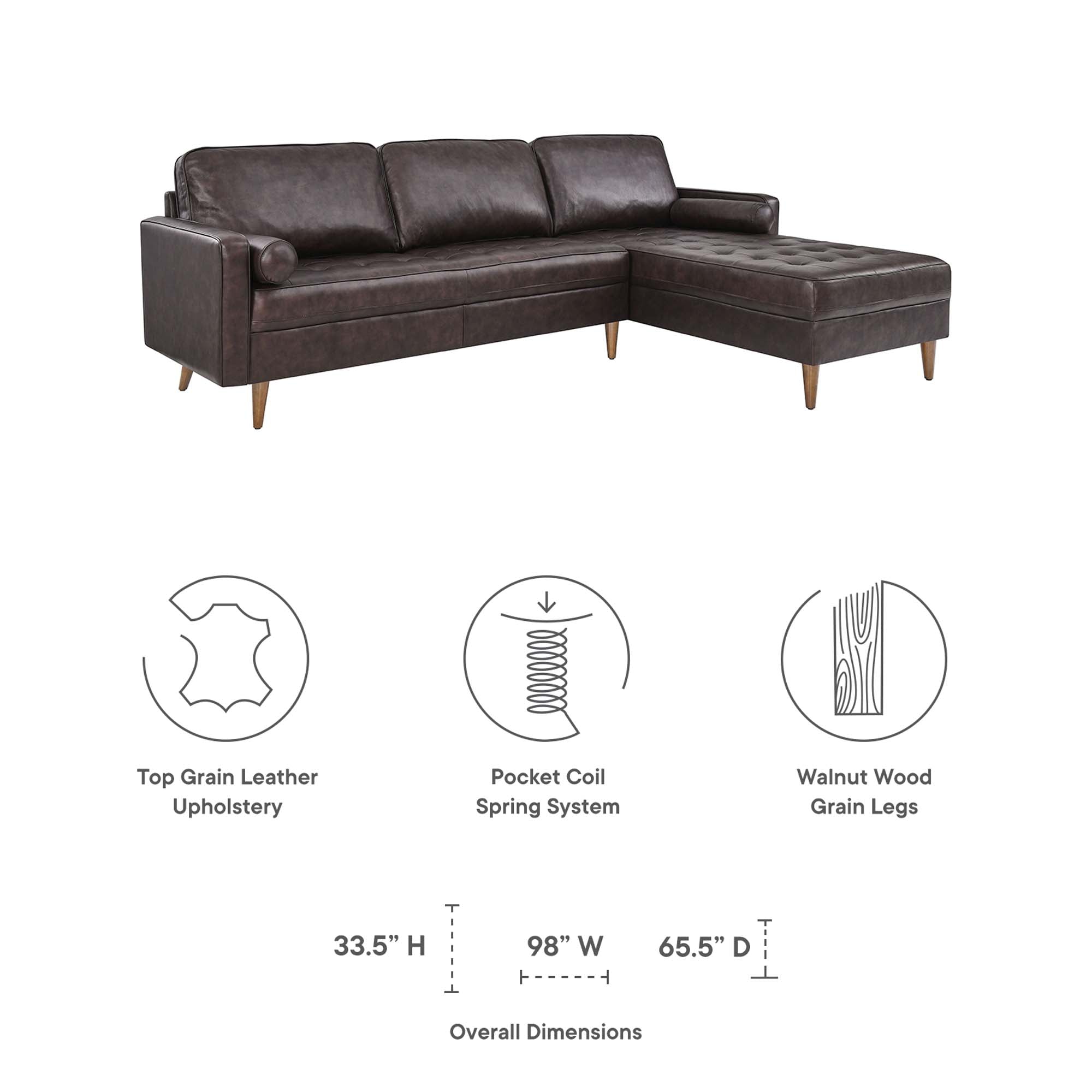Valour 98" Leather Sectional Sofa - Tan