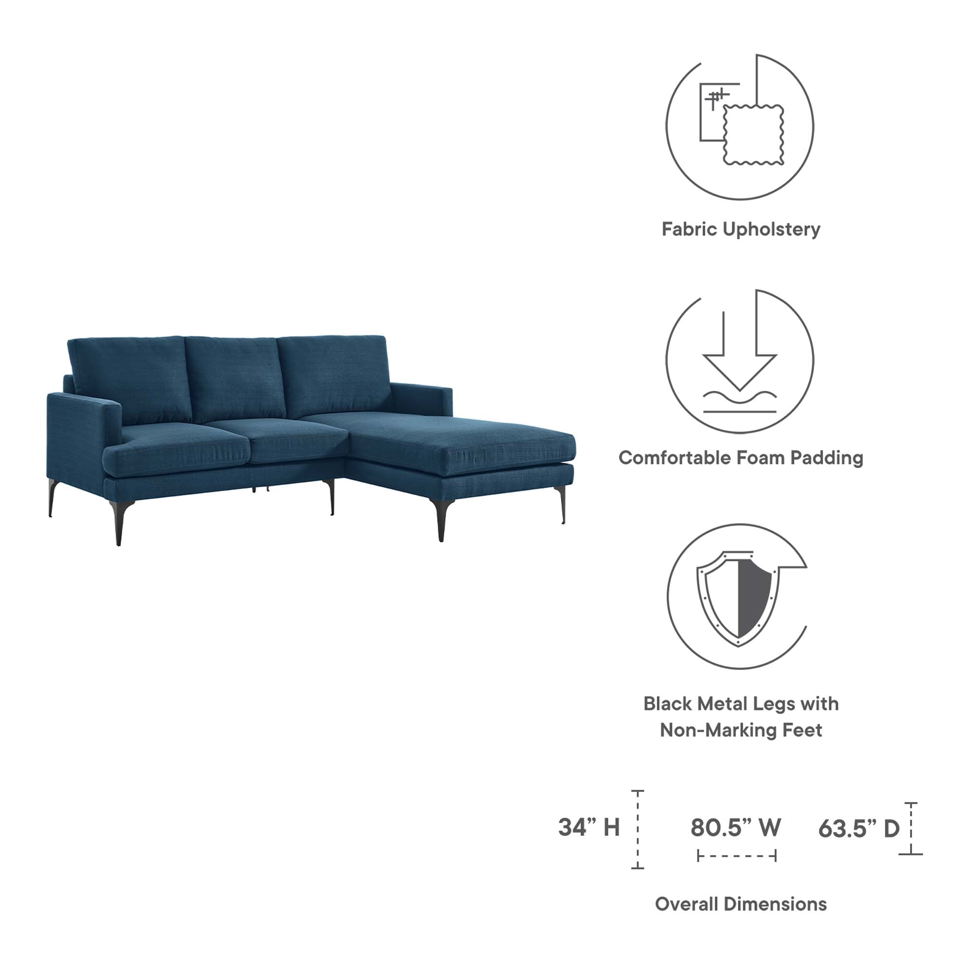 Evermore Right-Facing Upholstered Fabric Sectional Sofa - Beige