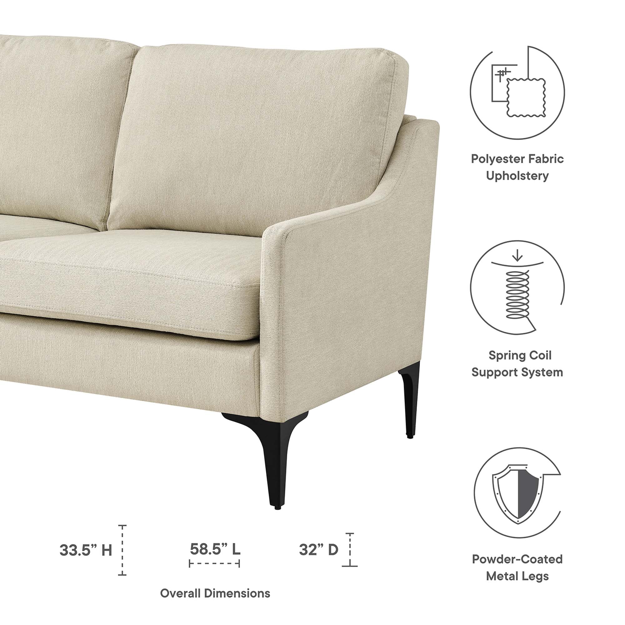 Corland Upholstered Fabric Loveseat - Charcoal