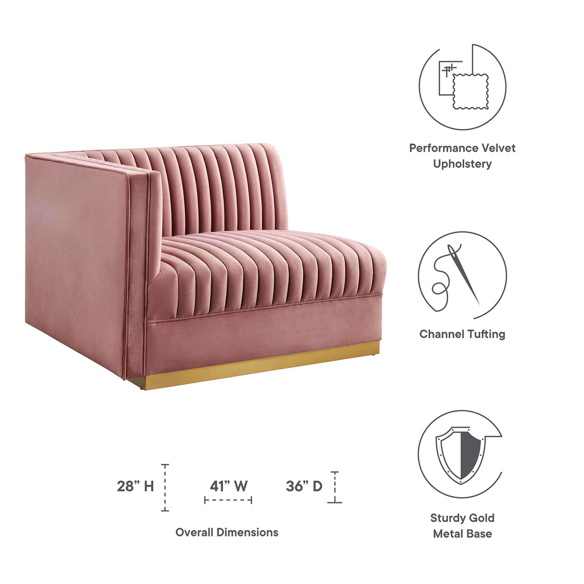 Sanguine Channel Tufted Performance Velvet Modular Sectional Sofa Left-Arm Chair - Gray