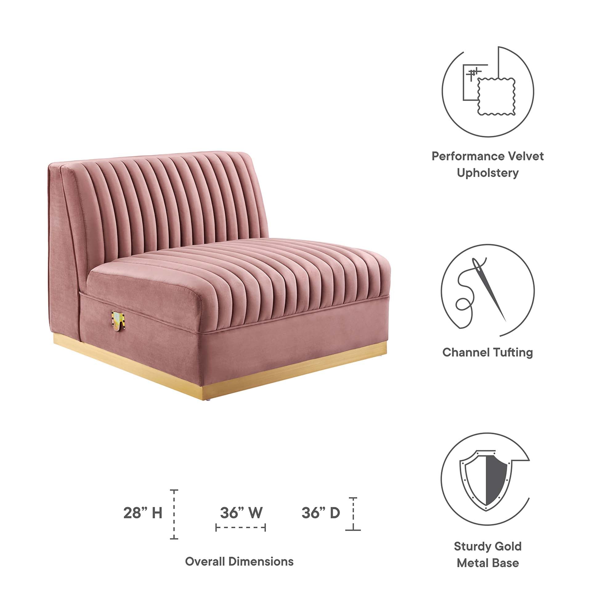 Sanguine Channel Tufted Performance Velvet Modular Sectional Sofa Armless Chair - Gray