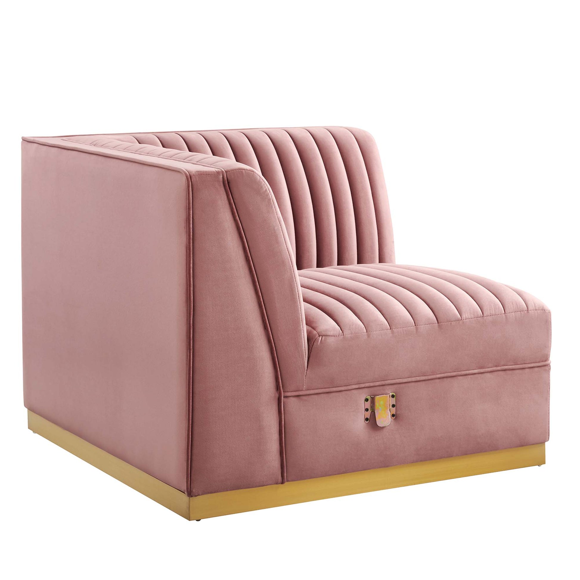 Sanguine Channel Tufted Performance Velvet Modular Sectional Sofa Left Corner Chair - Dusty Rose