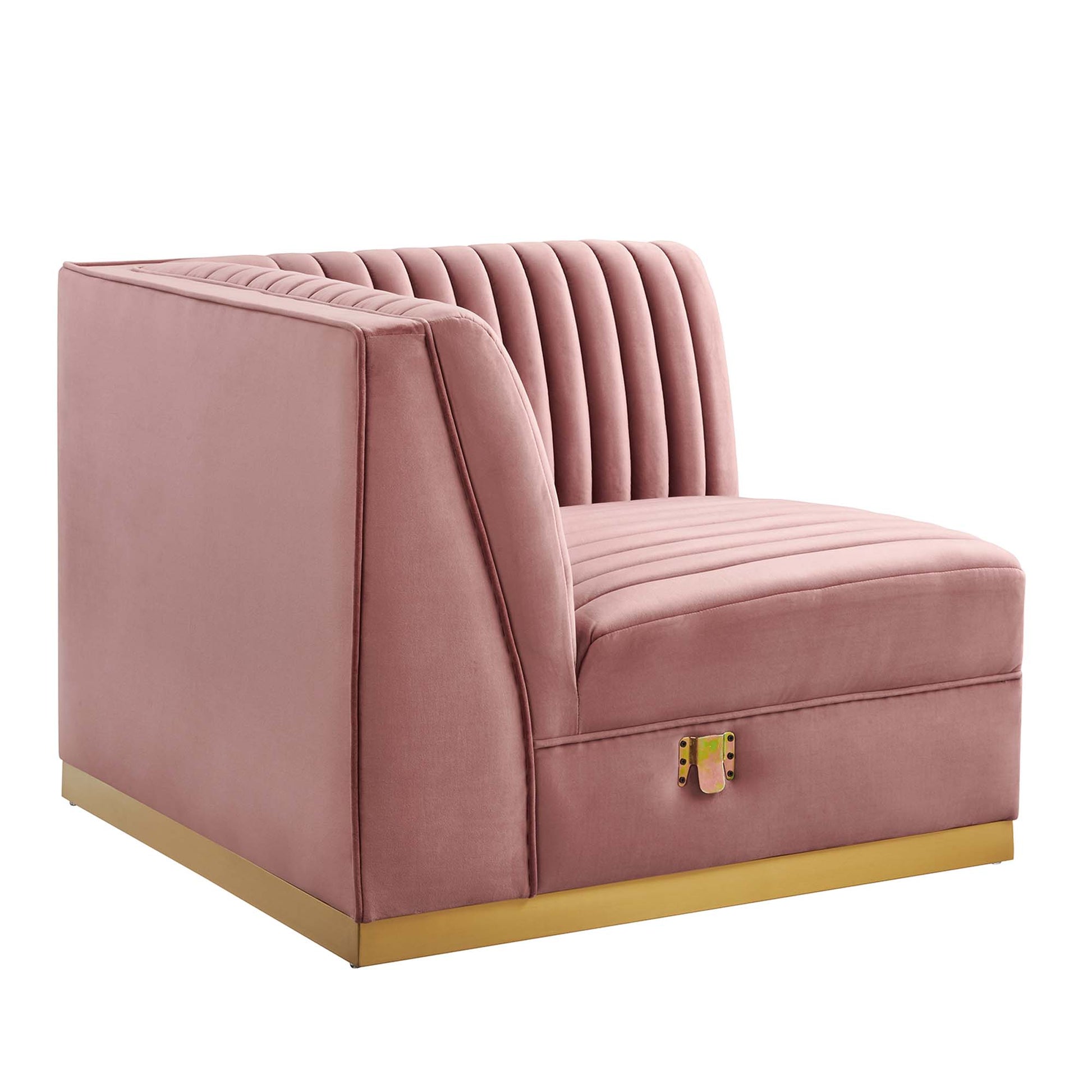 Sanguine Channel Tufted Performance Velvet Modular Sectional Sofa Right Corner Chair - Dusty Rose