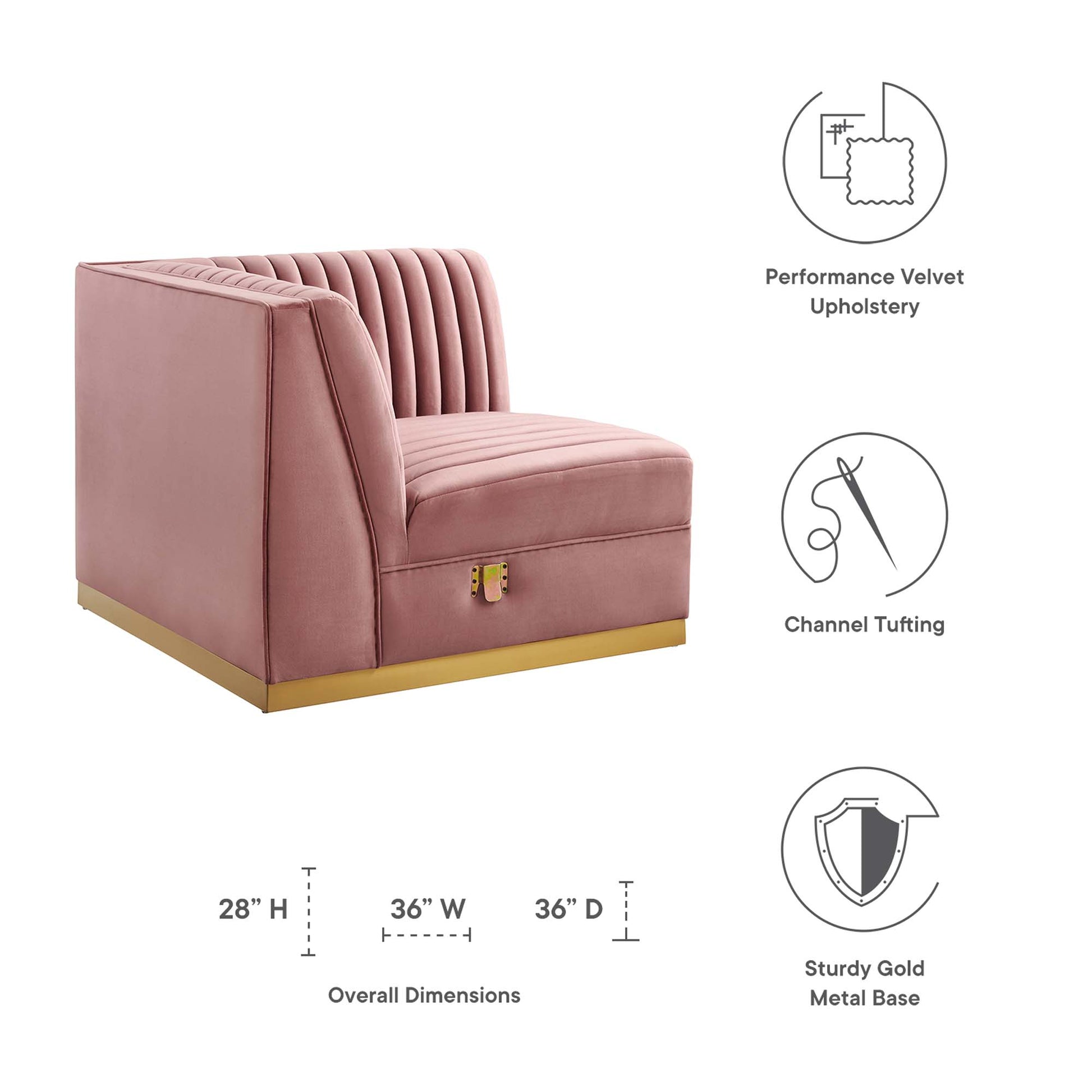 Sanguine Channel Tufted Performance Velvet Modular Sectional Sofa Right Corner Chair - Gray