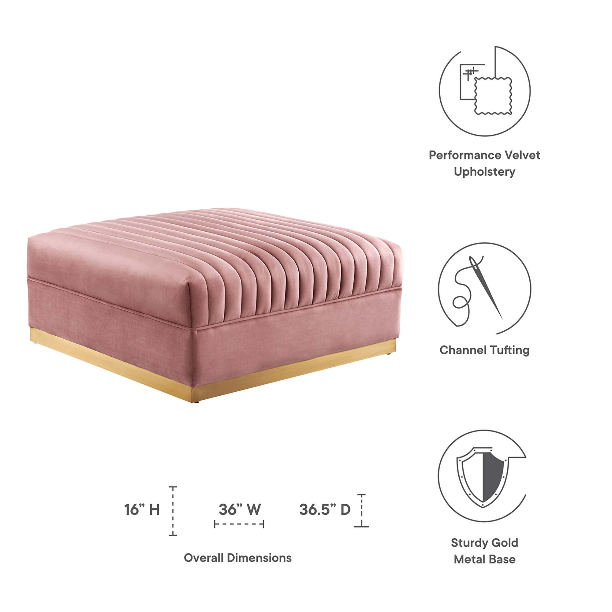 Sanguine Channel Tufted Performance Velvet Modular Sectional Sofa Ottoman - Gray
