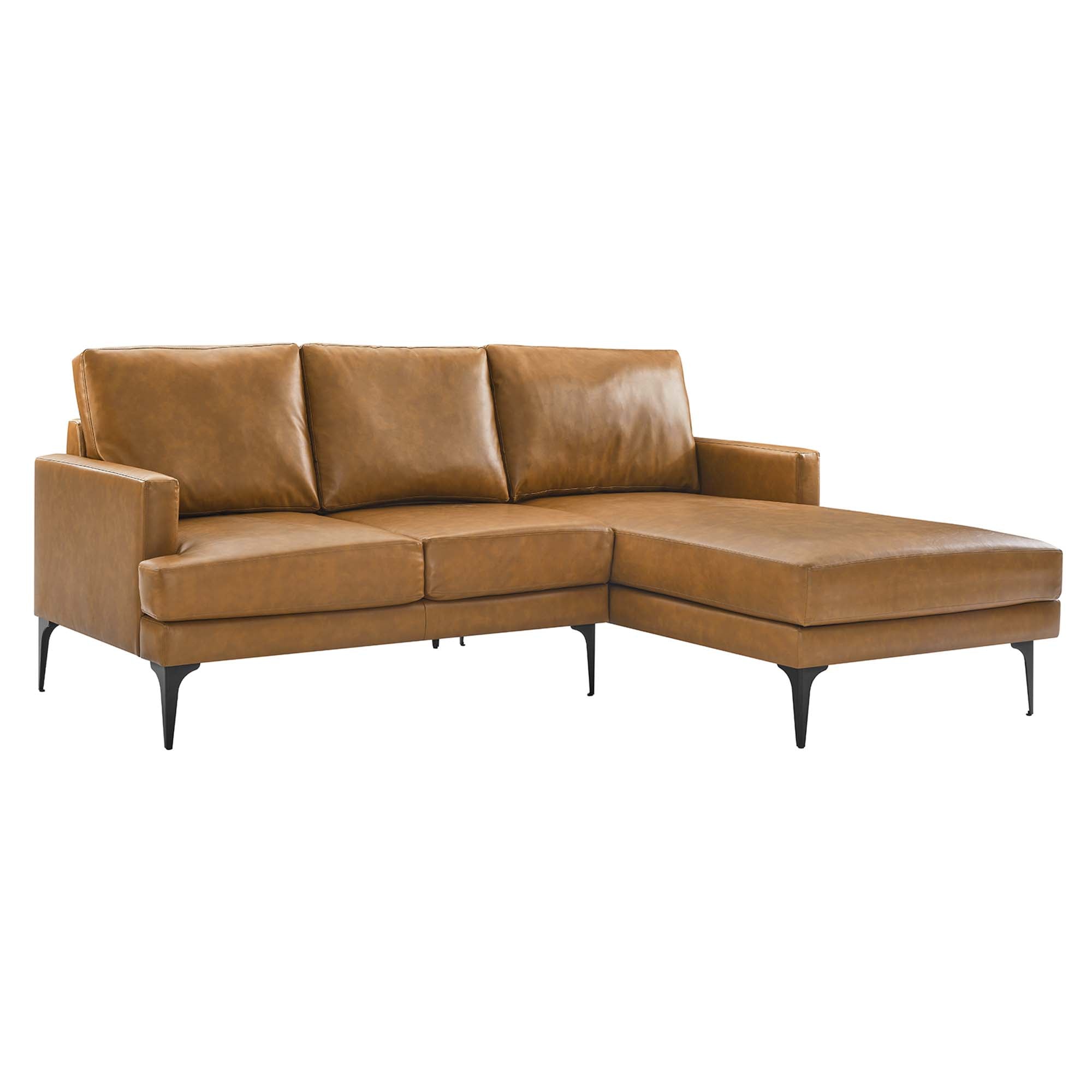 Evermore Right-Facing Vegan Leather Sectional Sofa - Tan
