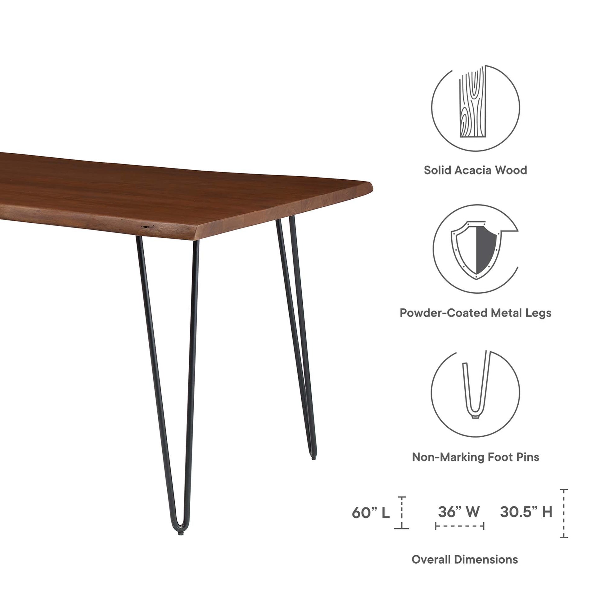Ardor 60" Live Edge Acacia Wood Acacia Wood Dining Table - Gold Walnut