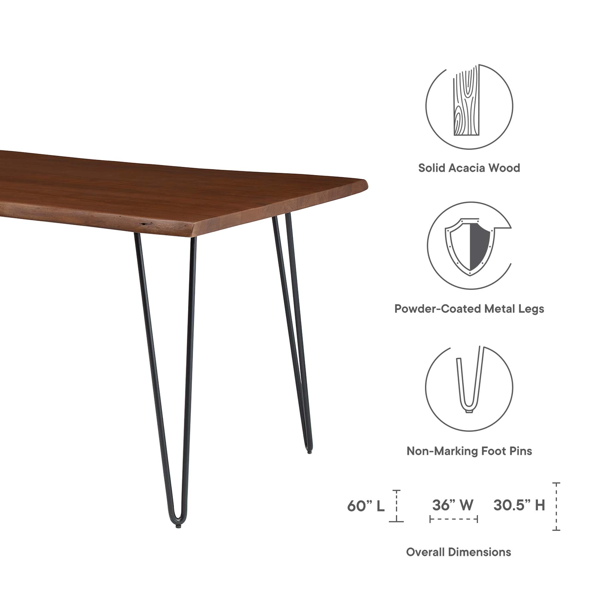 Ardor 60" Live Edge Acacia Wood Acacia Wood Dining Table - Gold Walnut
