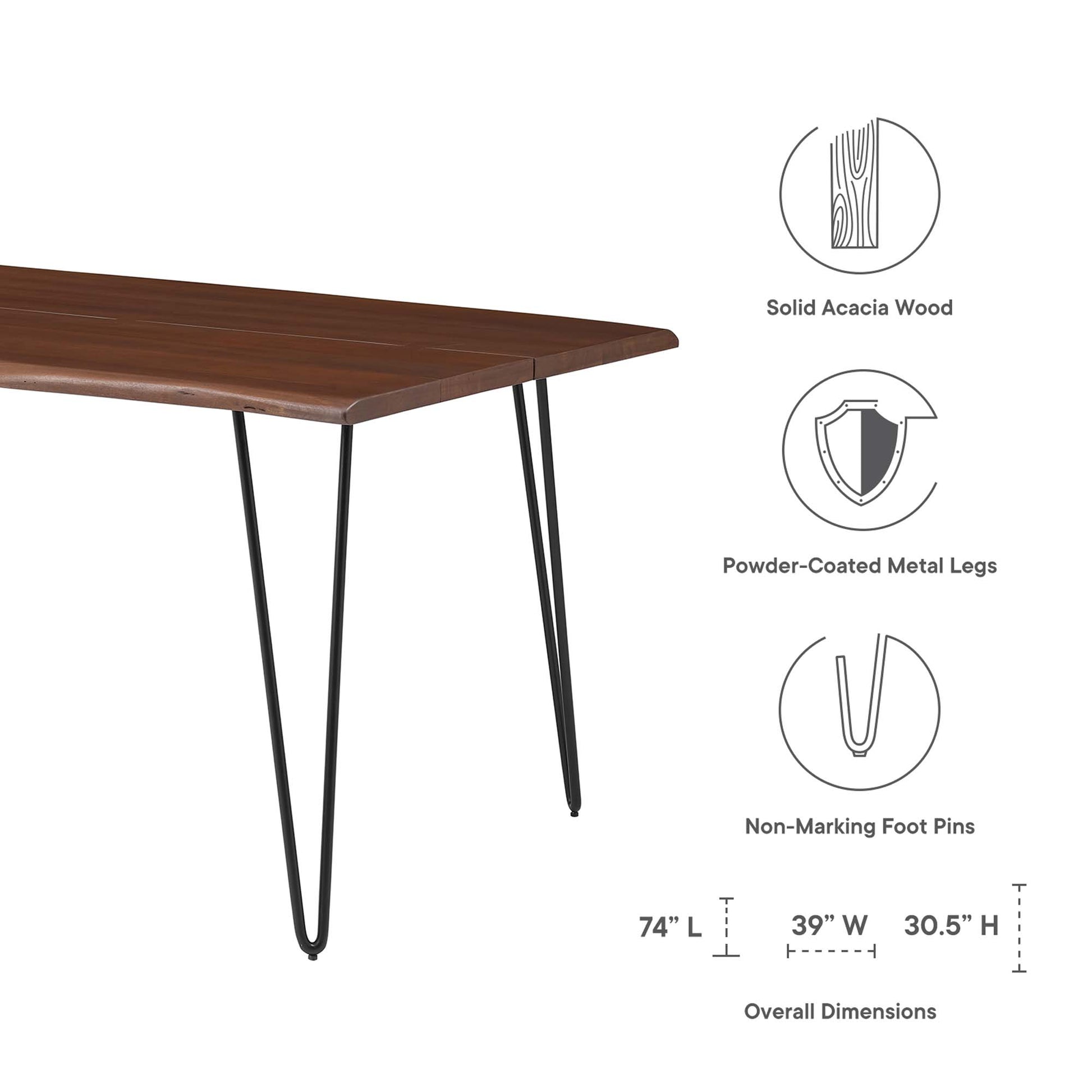 Ardor 74" Live Edge Acacia Wood Acacia Wood Dining Table - Gold Walnut