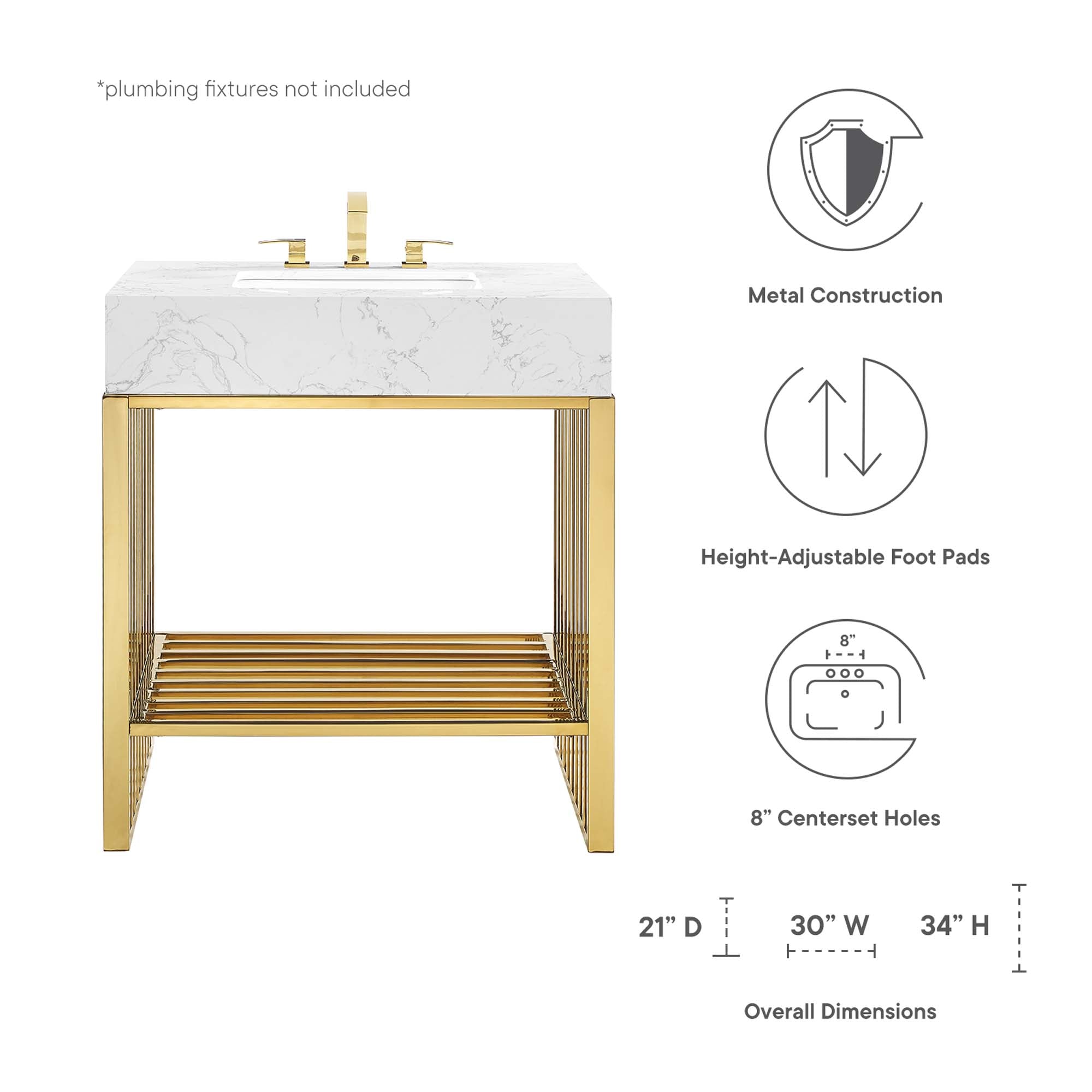 Gridiron 30" Bathroom Vanity - White Silver