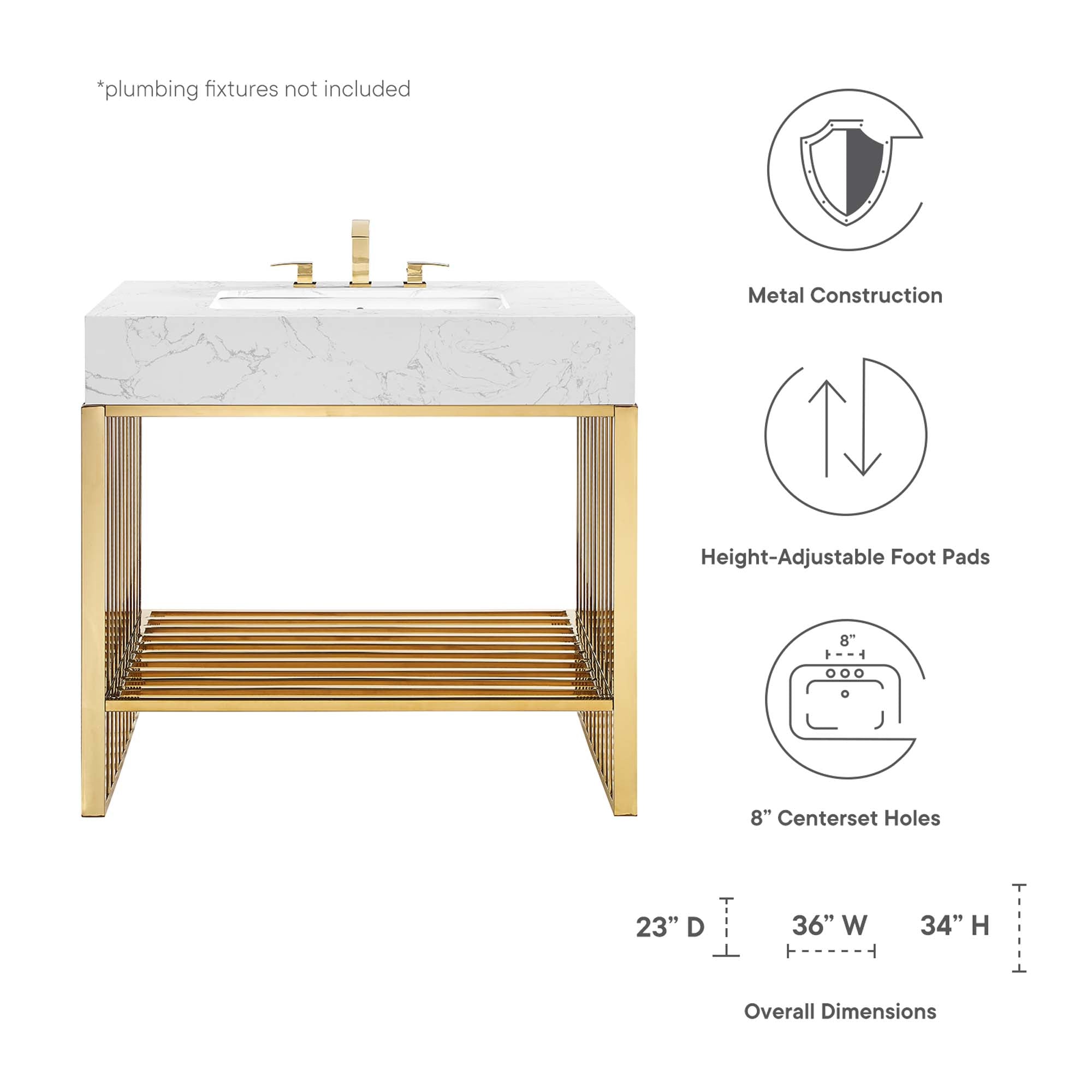 Gridiron 36" Bathroom Vanity - White Silver