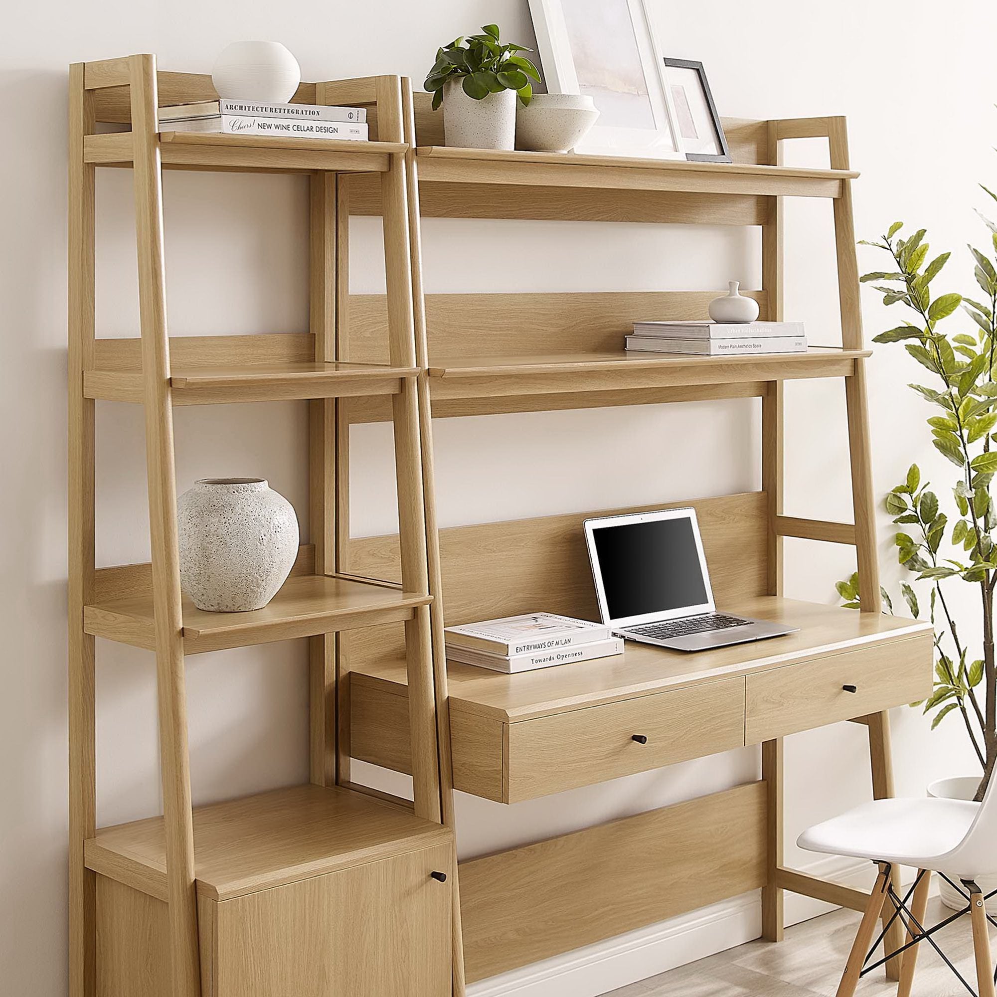 Bixby 2-Piece Wood Office Desk and Bookshelf - Walnut White
