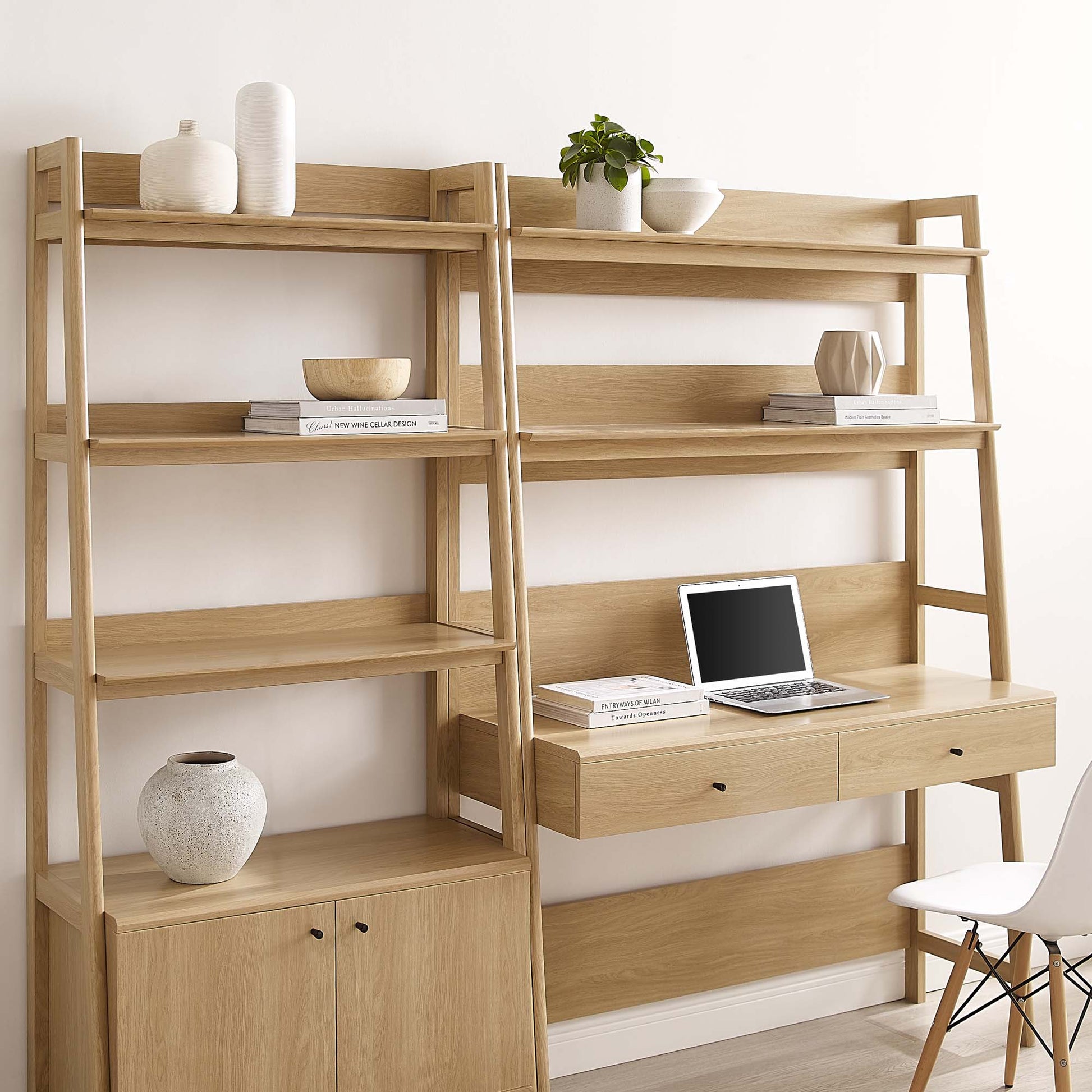 Bixby 2-Piece Wood Office Desk and Bookshelf - Walnut White