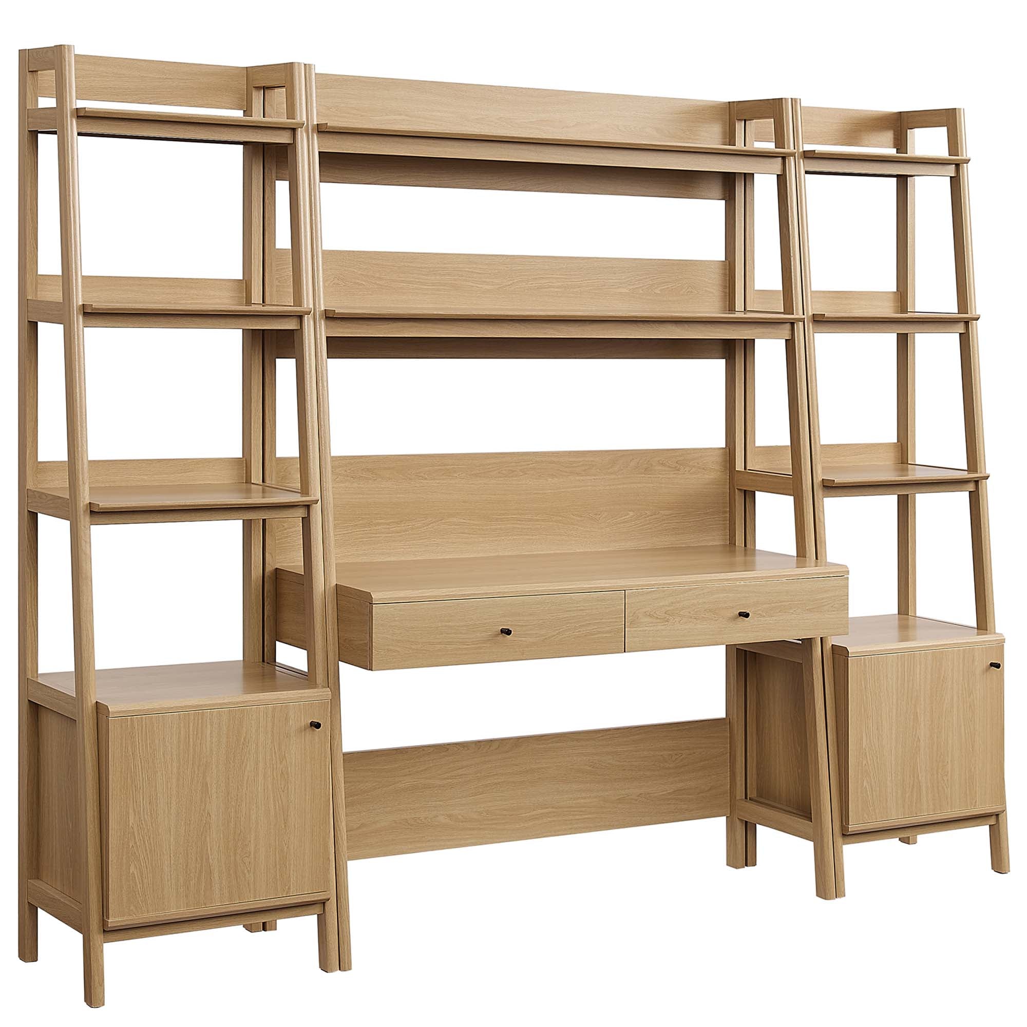 Bixby 3-Piece Wood Office Desk and Bookshelf - Oak