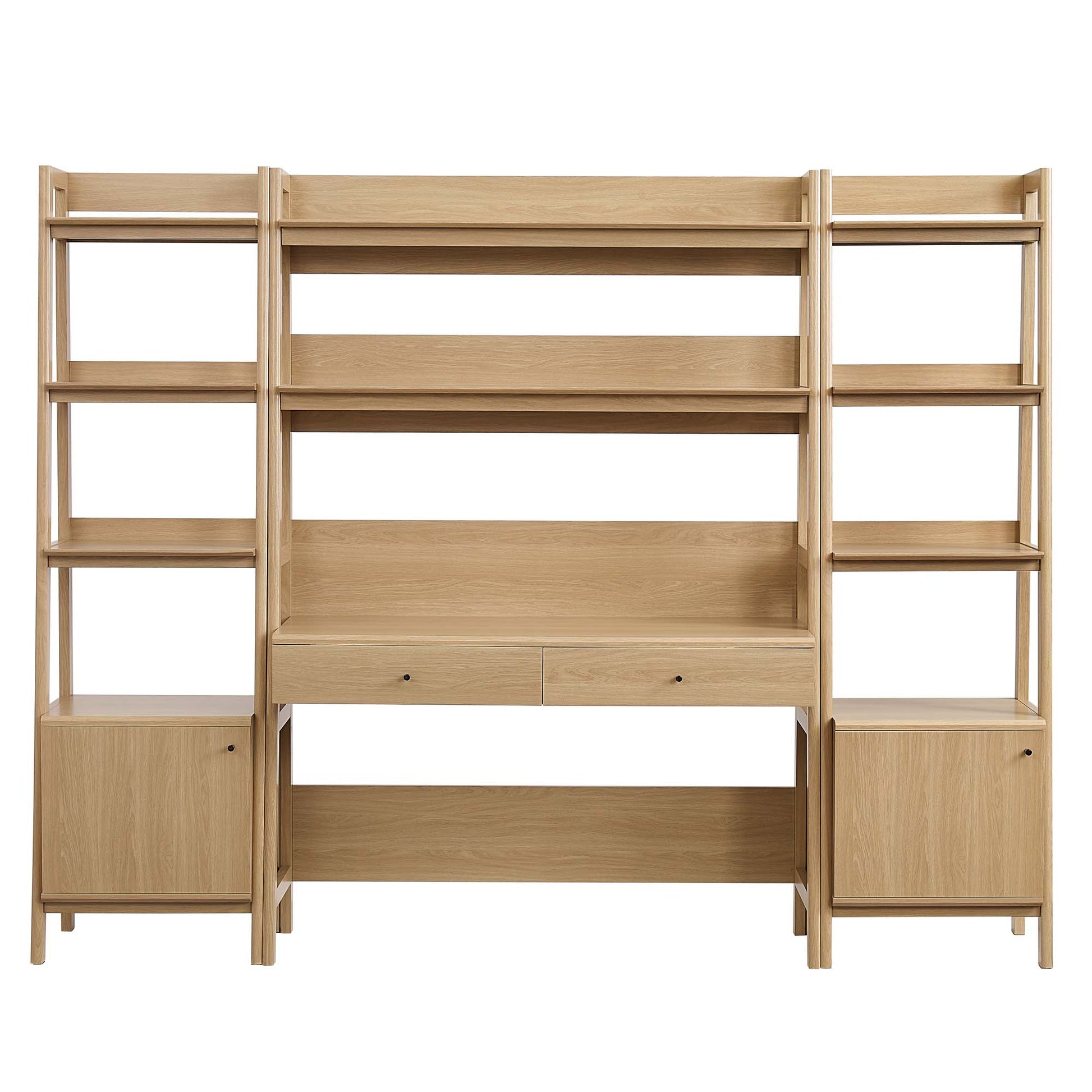 Bixby 3-Piece Wood Office Desk and Bookshelf - Walnut