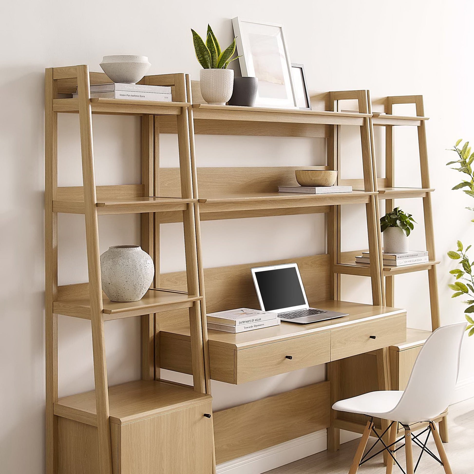 Bixby 3-Piece Wood Office Desk and Bookshelf - Walnut White