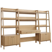 Bixby 3-Piece Wood Office Desk and Bookshelf - Oak