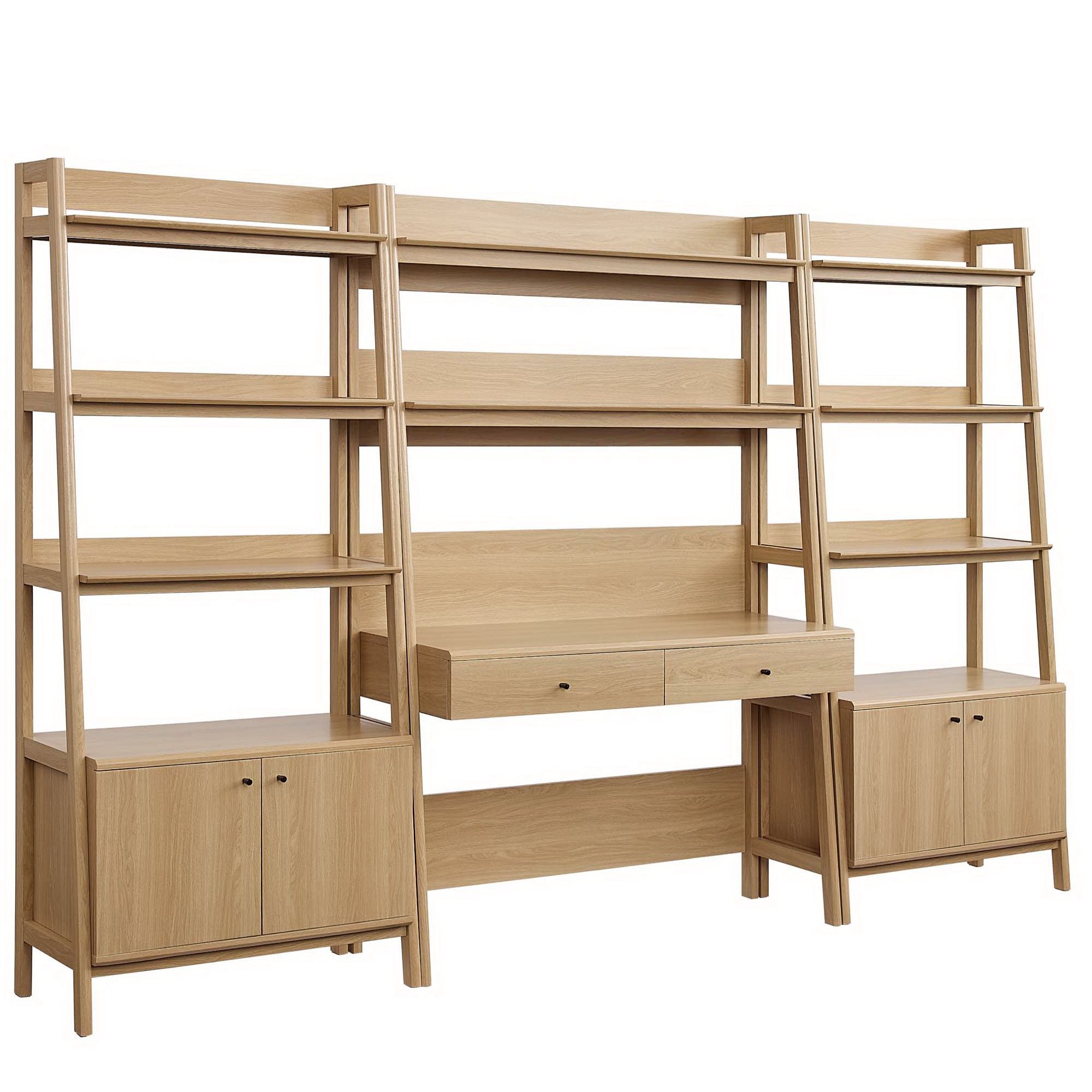 Bixby 3-Piece Wood Office Desk and Bookshelf - Oak