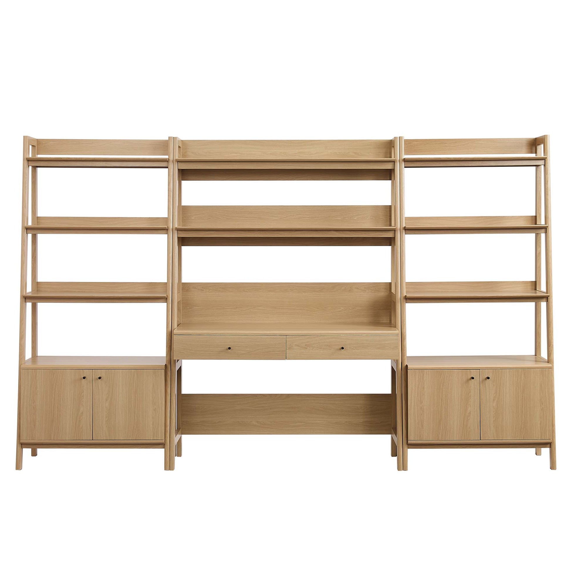 Bixby 3-Piece Wood Office Desk and Bookshelf - Walnut