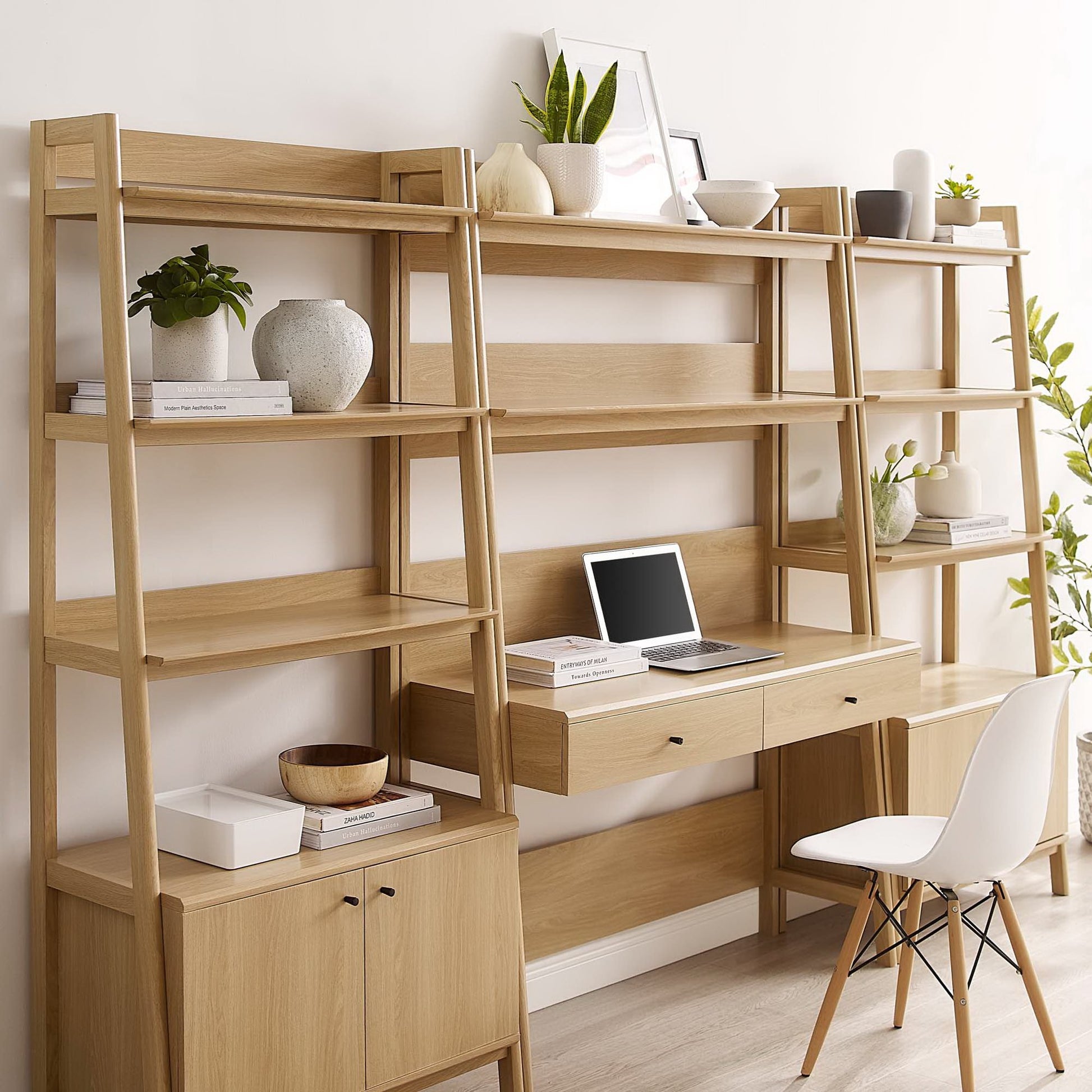 Bixby 3-Piece Wood Office Desk and Bookshelf - Walnut White
