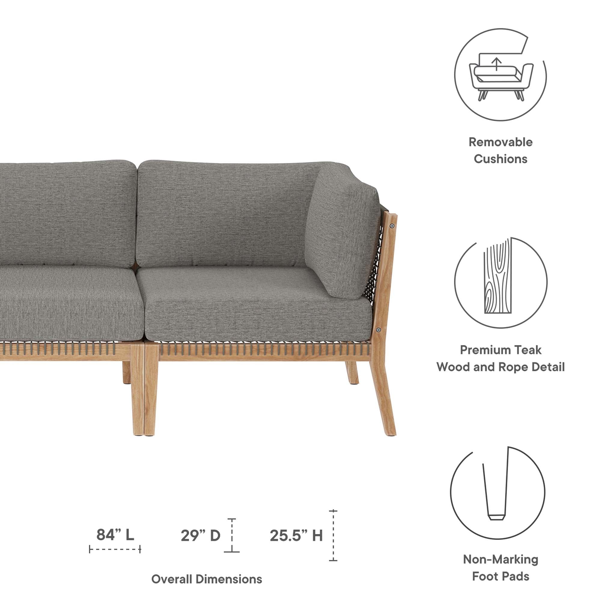 Clearwater Outdoor Patio Teak Wood Sofa - Gray Light Brown