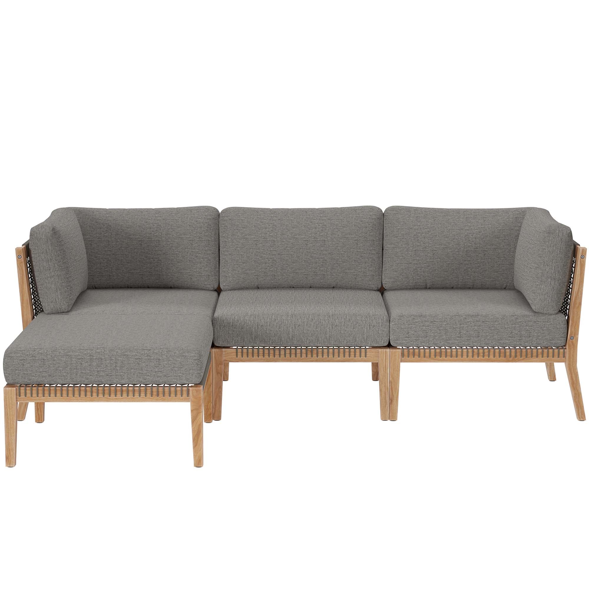 Clearwater Outdoor Patio Teak Wood 4-Piece Sectional Sofa - Gray Graphite